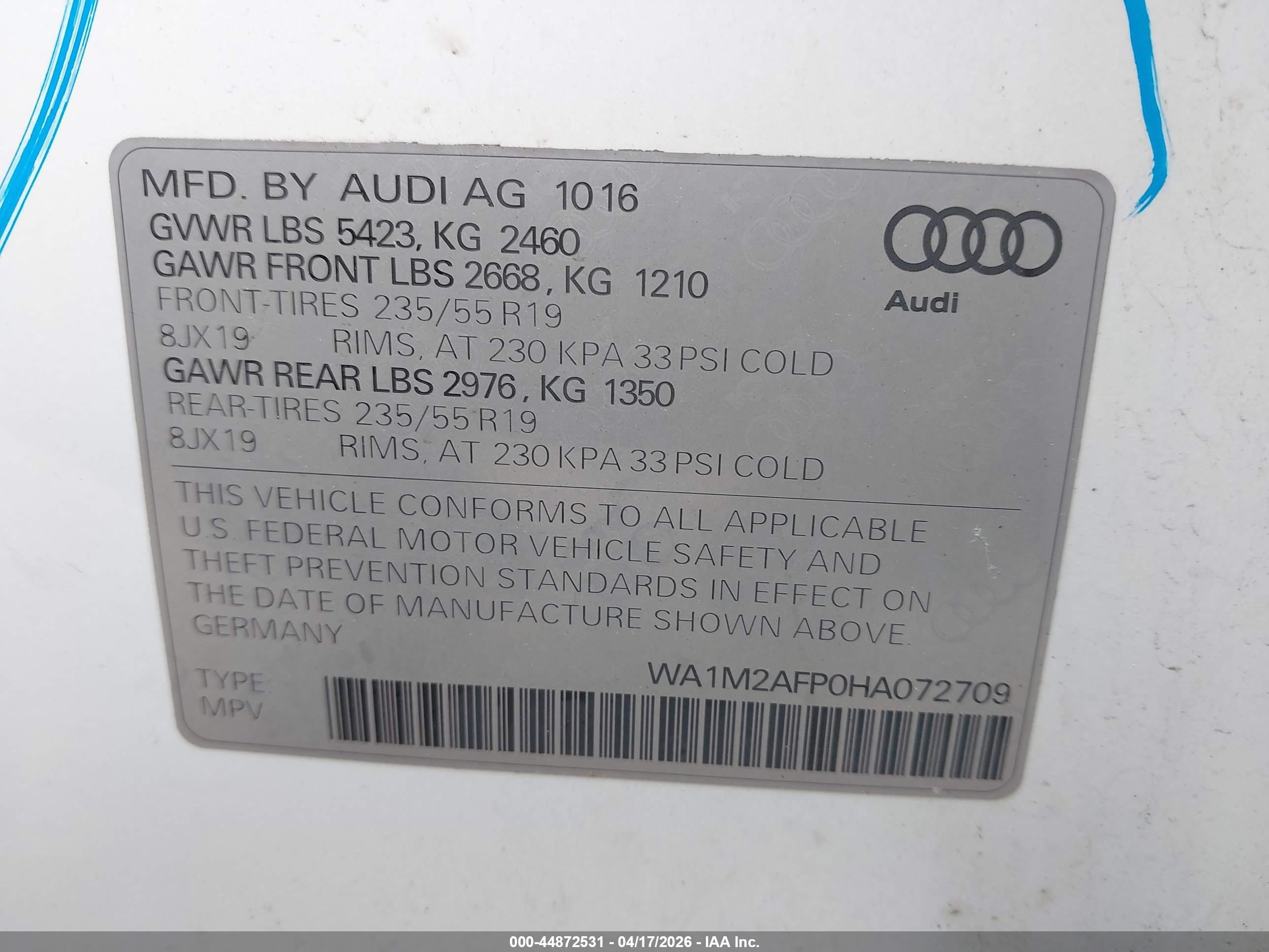 2017 Audi Q5 2.0t Premium White vin: WA1M2AFP0HA072709