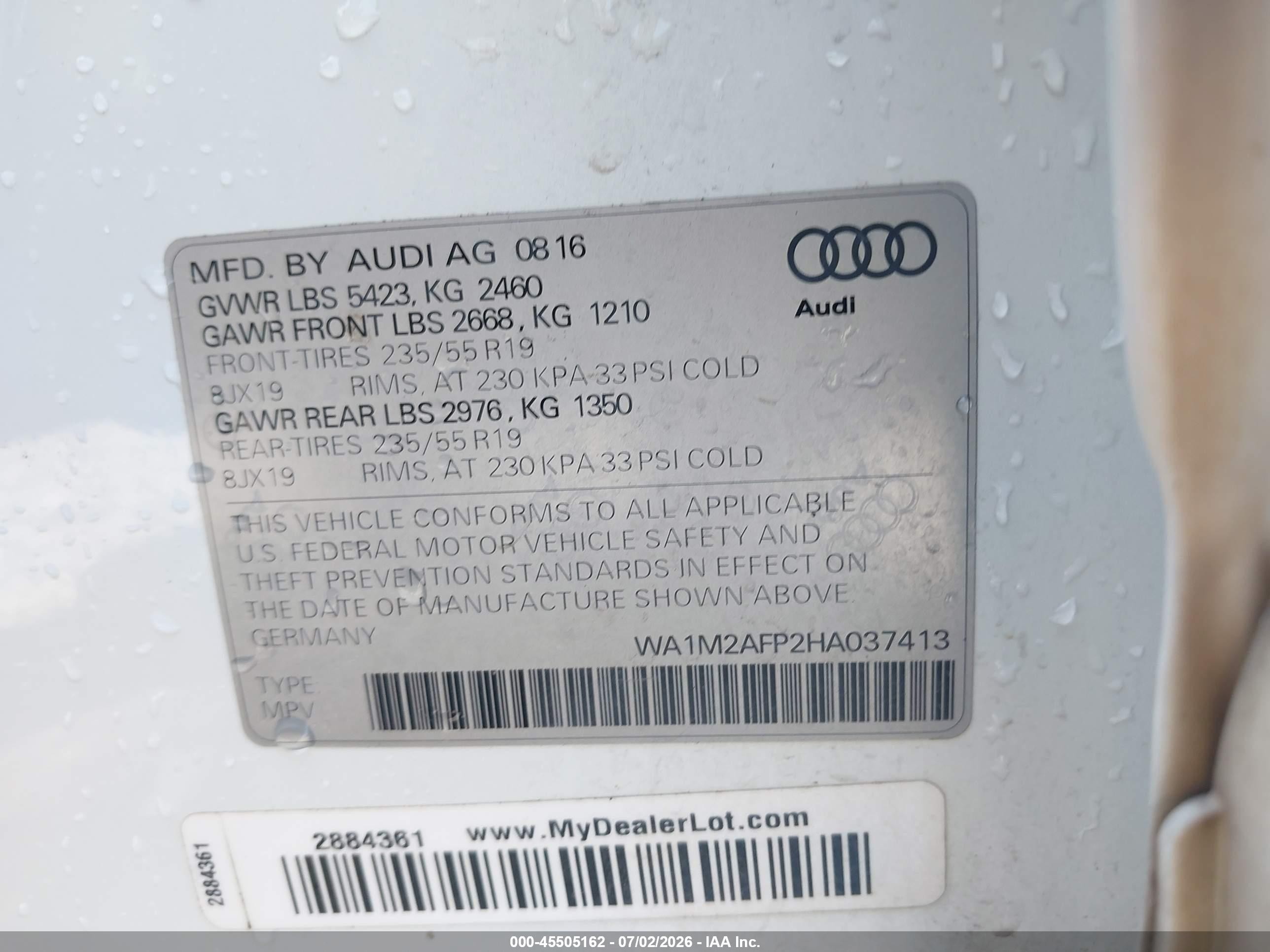 2017 Audi Q5 2.0t Premium White vin: WA1M2AFP2HA037413