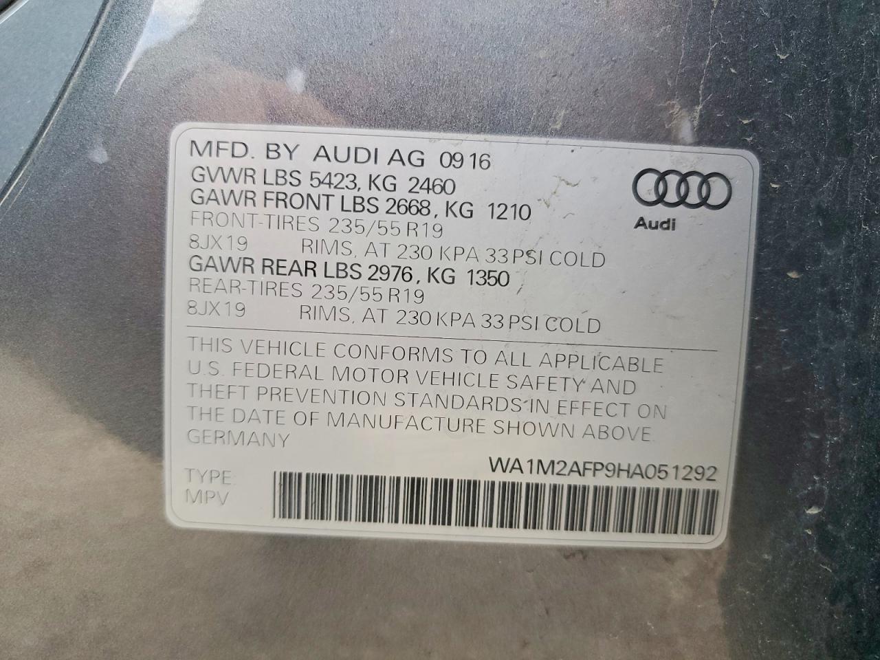 2017 Audi Q5 Premium Plus Gray vin: WA1M2AFP9HA051292
