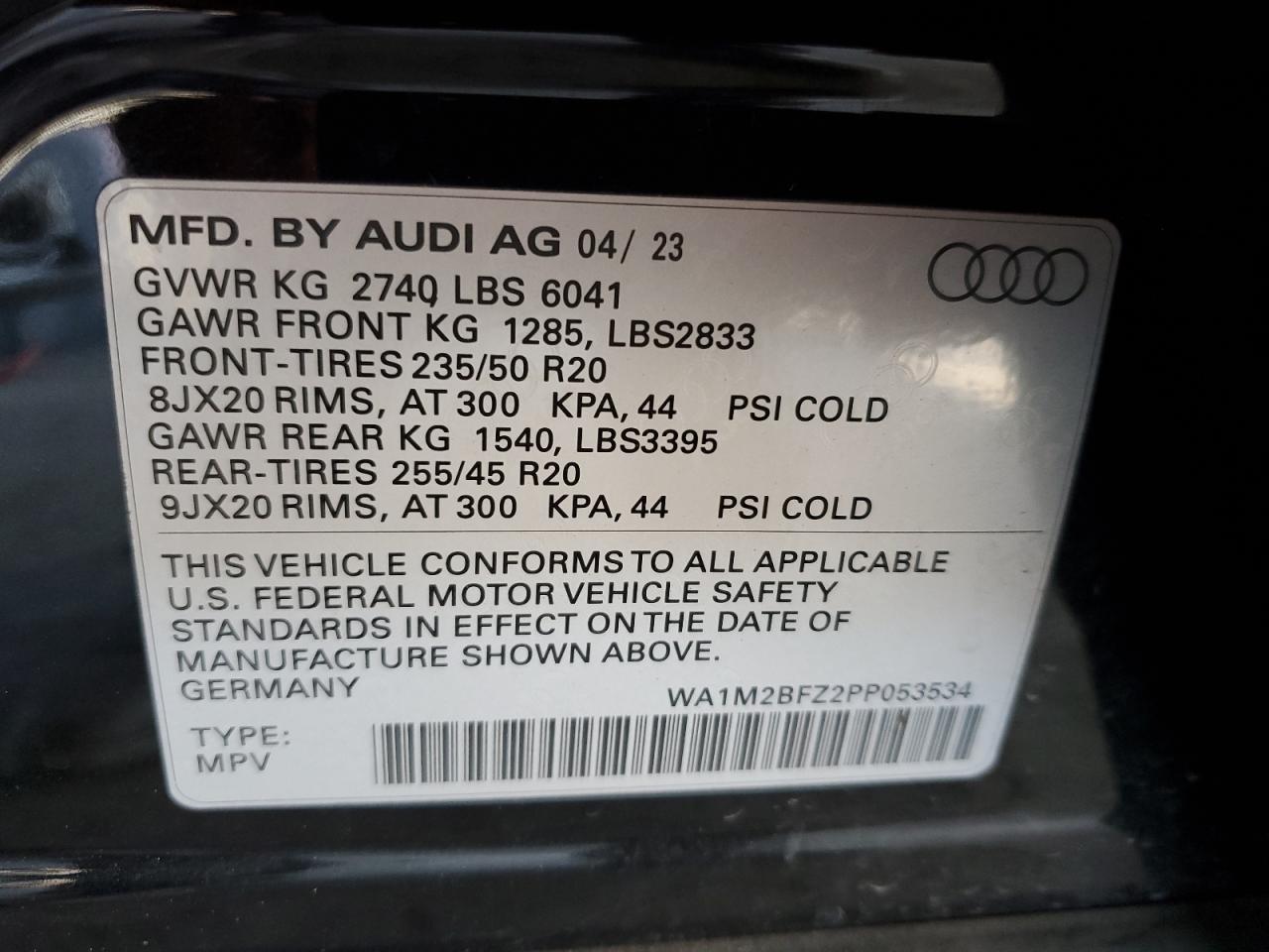 2023 Audi Q4 E-tron Prestige Black vin: WA1M2BFZ2PP053534