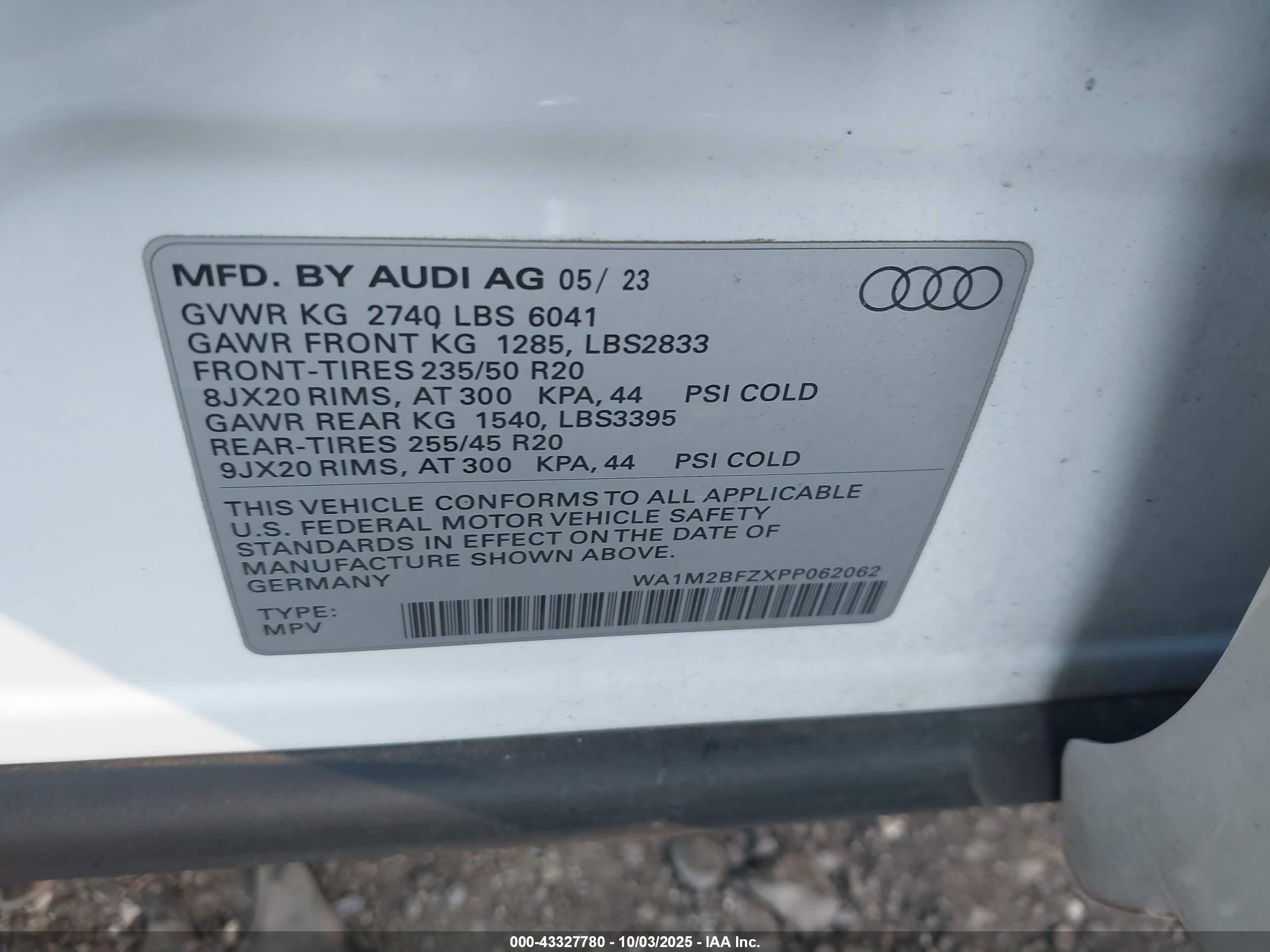2023 Audi Q4 E-tron Prestige 50 Quattro White vin: WA1M2BFZXPP062062