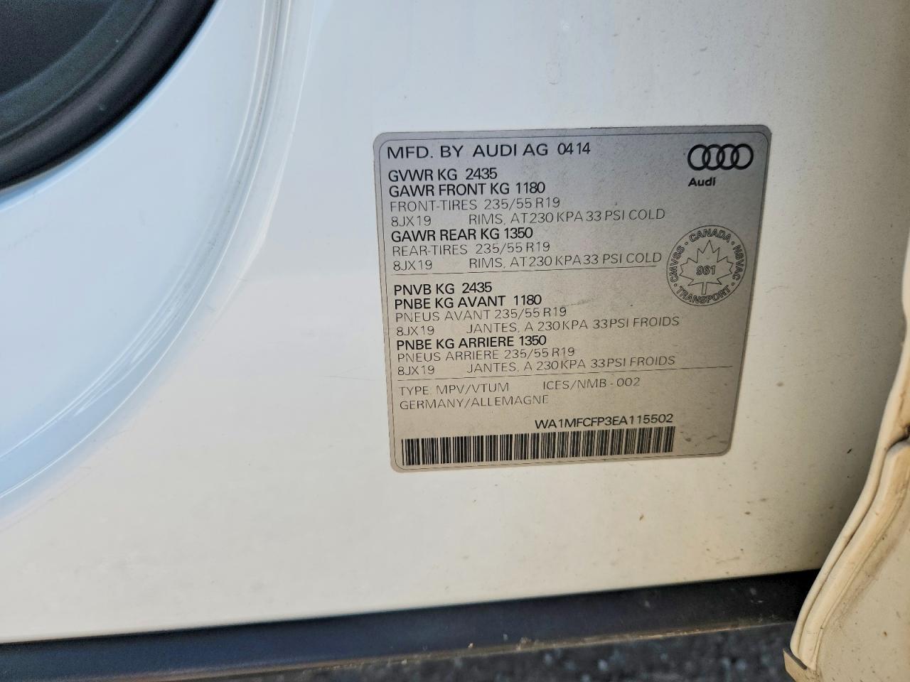 2014 Audi Q5 Progressiv White vin: WA1MFCFP3EA115502