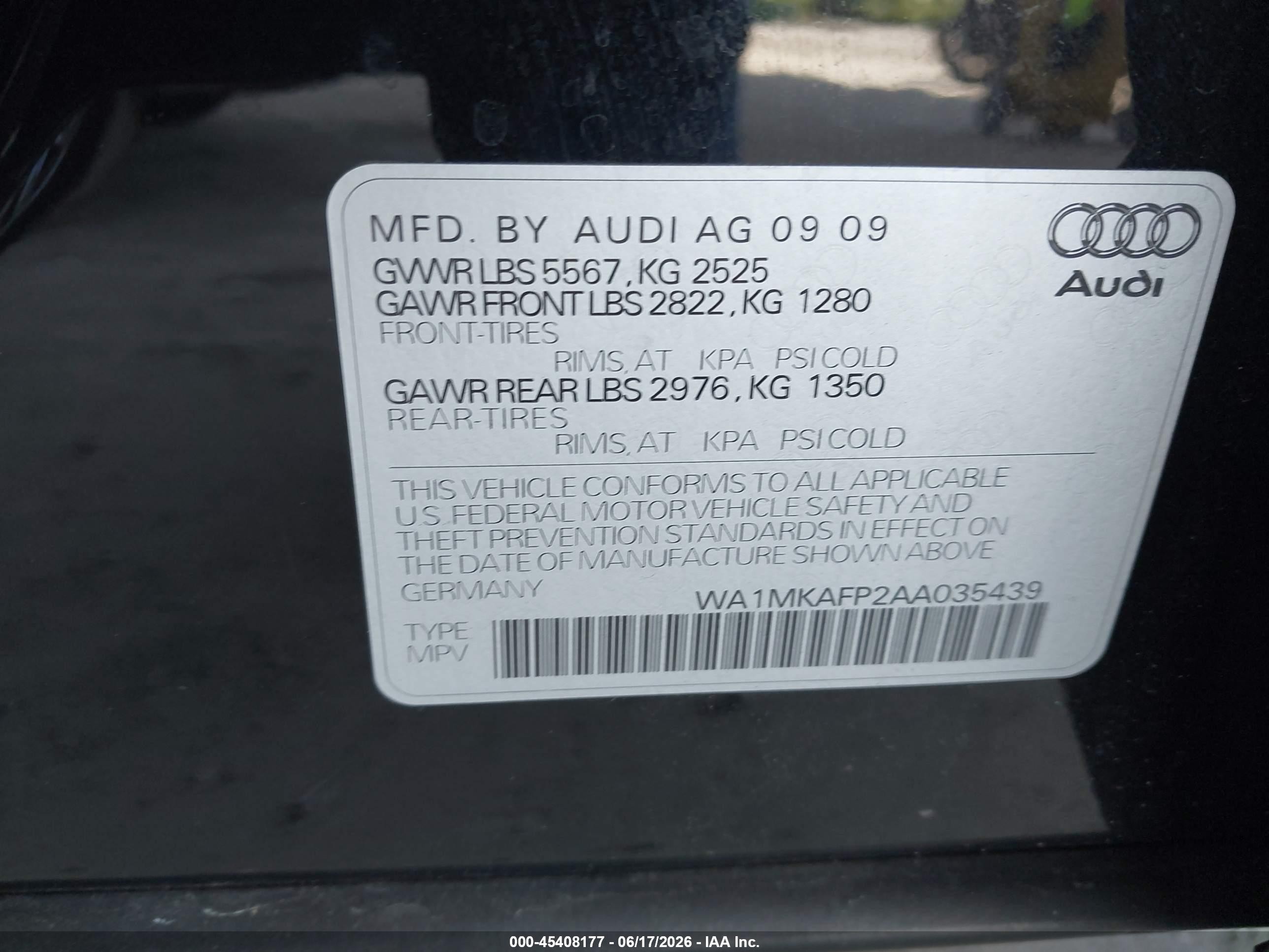 2010 Audi Q5 3.2 Premium Black vin: WA1MKAFP2AA035439