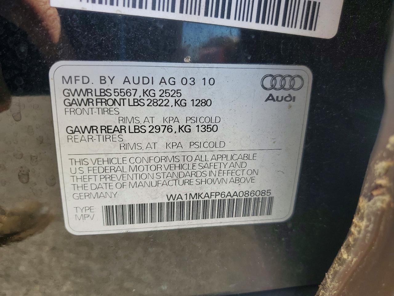 2010 Audi Q5 Premium Plus Черный vin: WA1MKAFP6AA086085