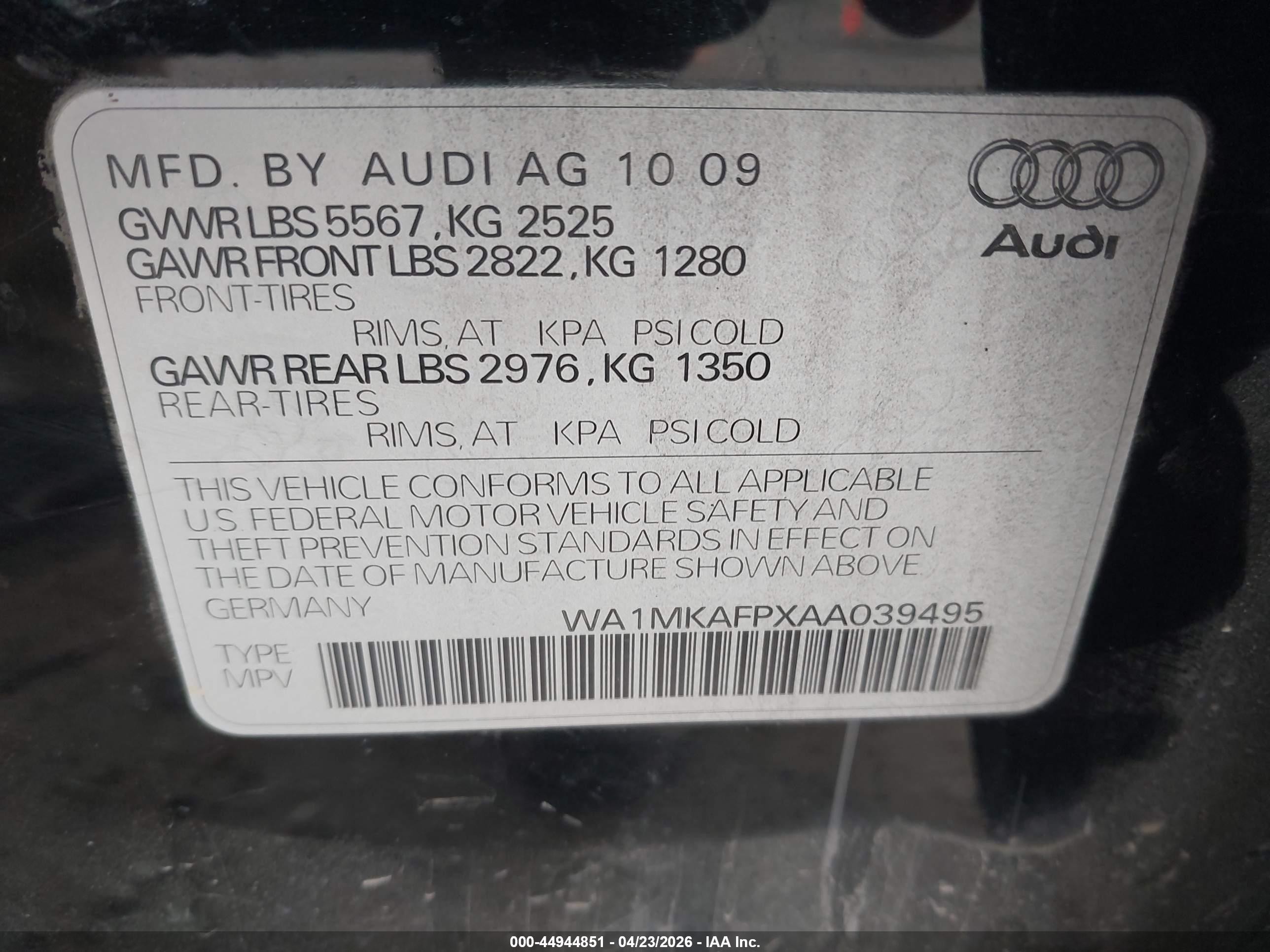 2010 Audi Q5 3.2 Premium Black vin: WA1MKAFPXAA039495