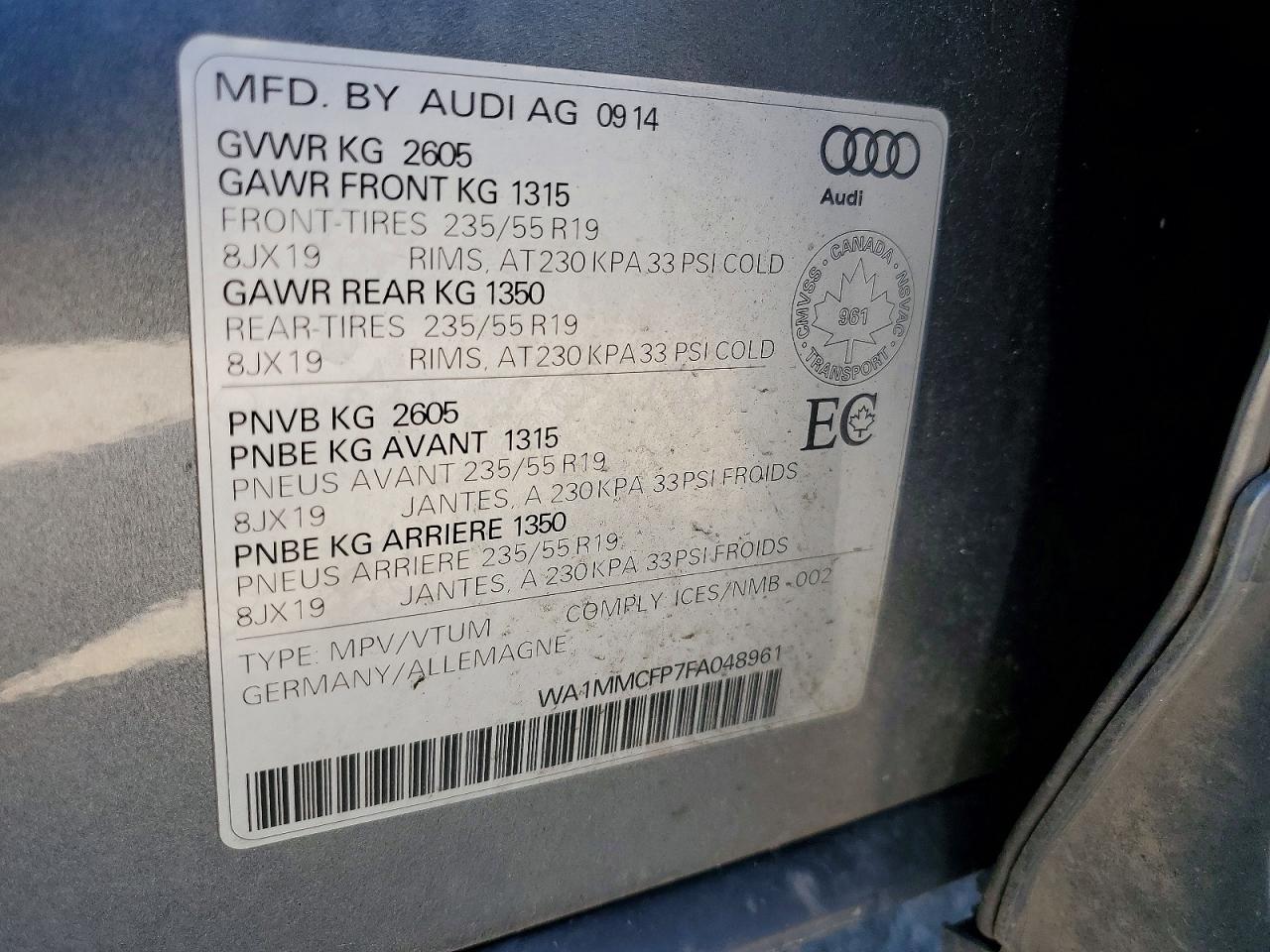 2015 Audi Q5 Technik Gray vin: WA1MMCFP7FA048961