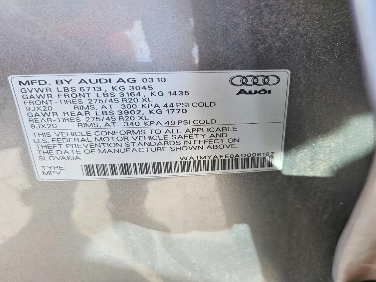 2010 Audi Q7 Premium Plus Gray vin: WA1MYAFE0AD006162