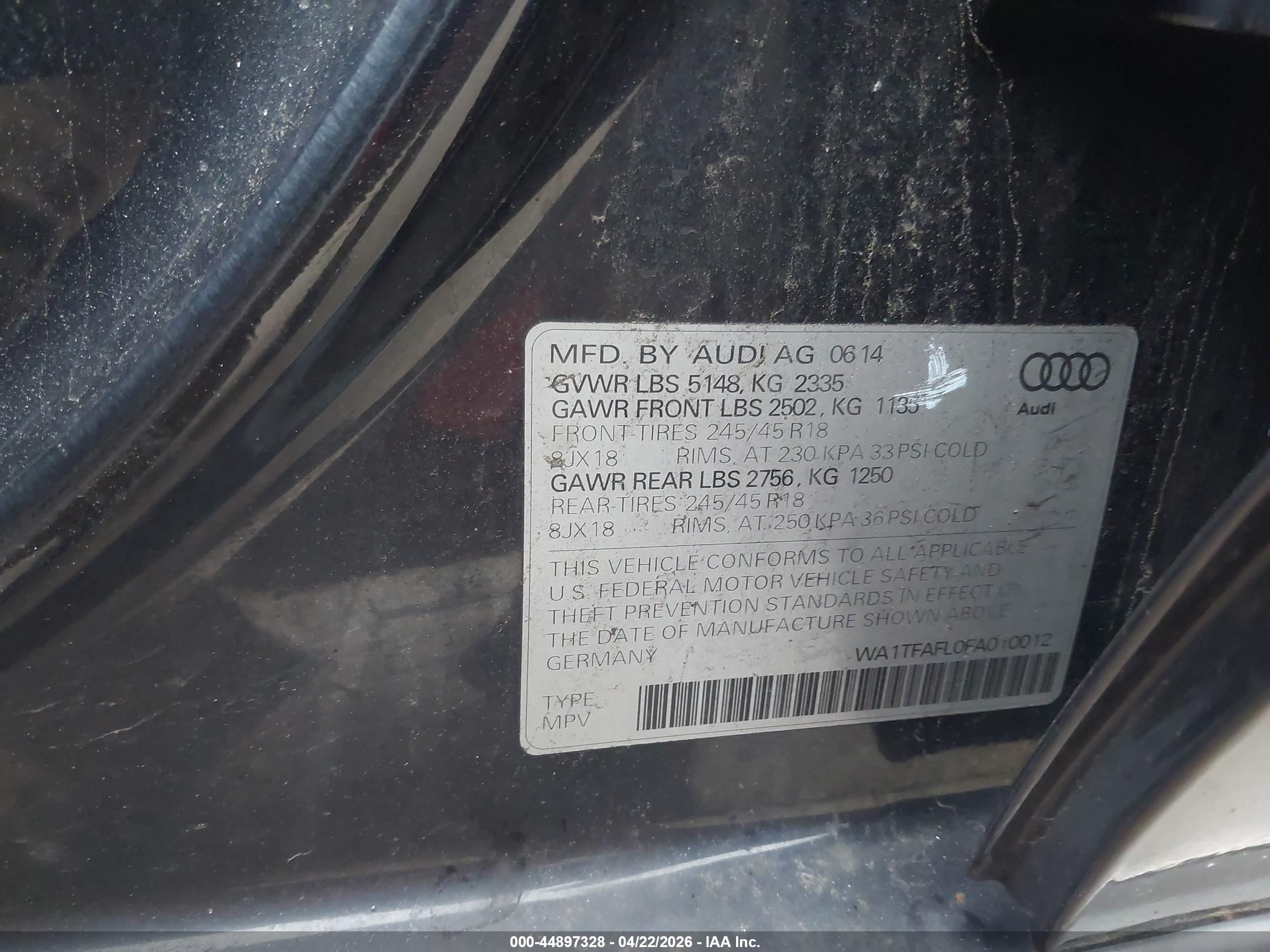 2015 Audi Allroad 2.0t Premium Black vin: WA1TFAFL0FA010012