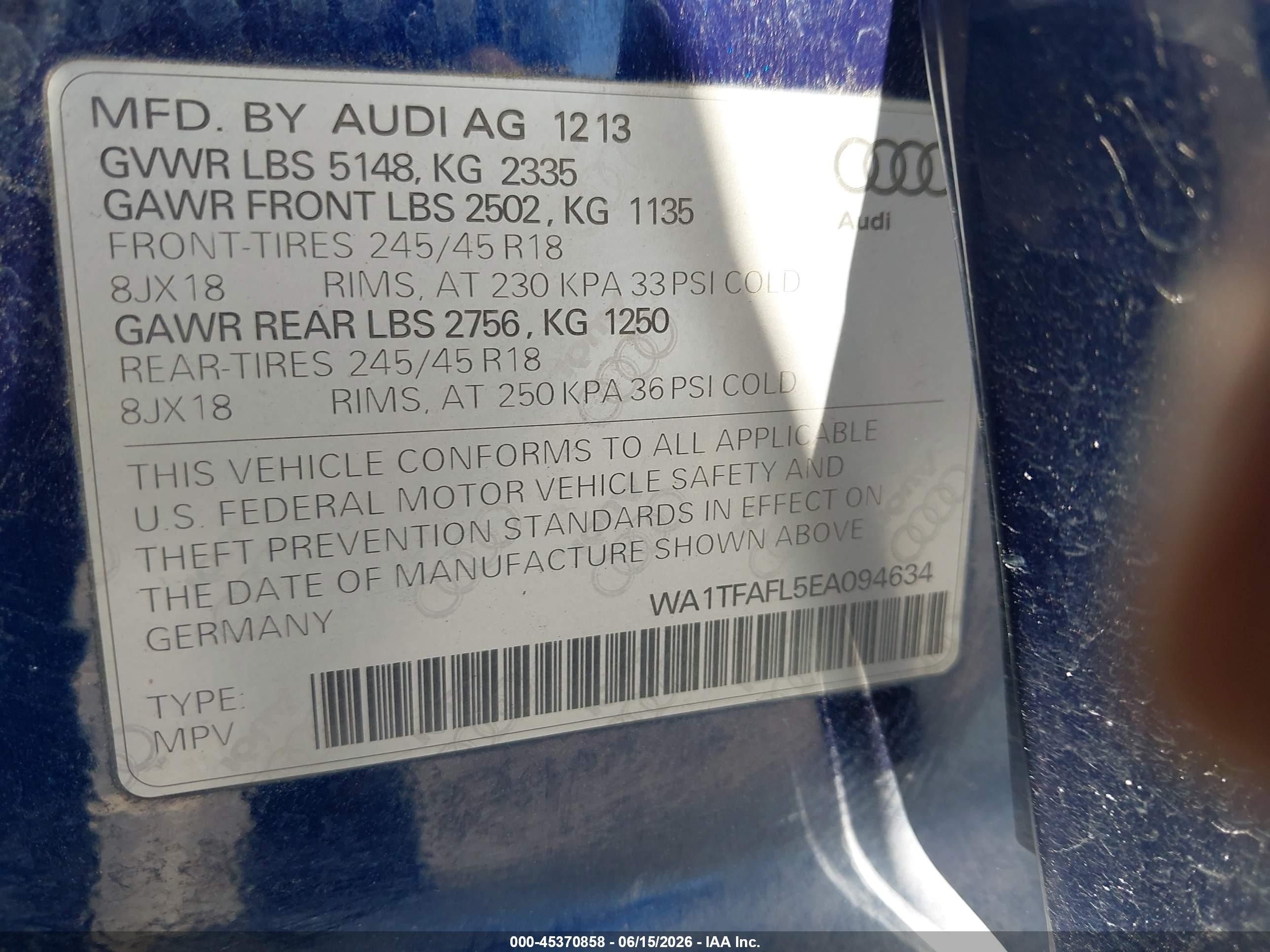 2014 Audi Allroad 2.0t Premium Blue vin: WA1TFAFL5EA094634