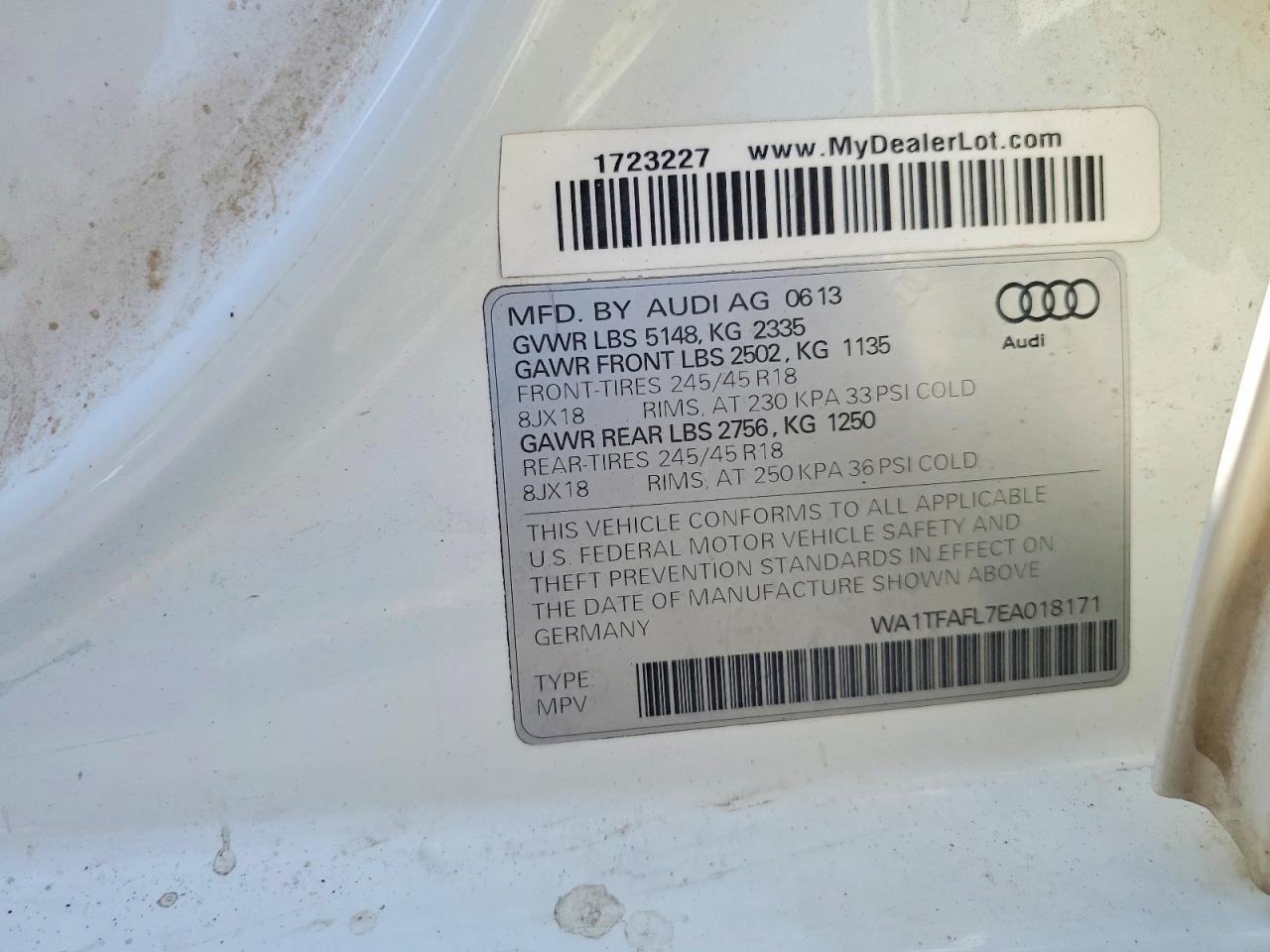 2014 Audi A4 Allroad Premium White vin: WA1TFAFL7EA018171