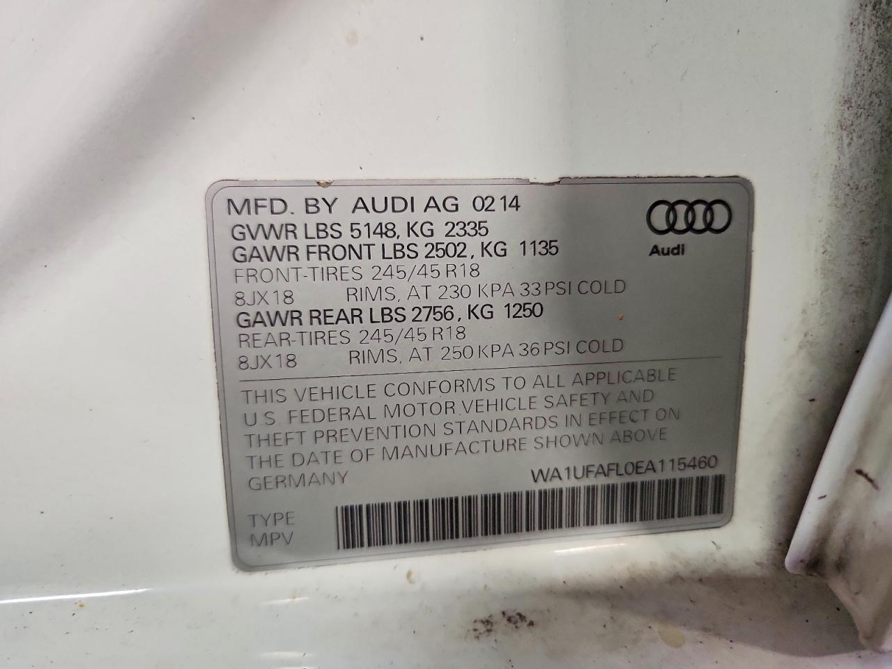 2014 Audi A4 Allroad Premium Plus White vin: WA1UFAFL0EA115460