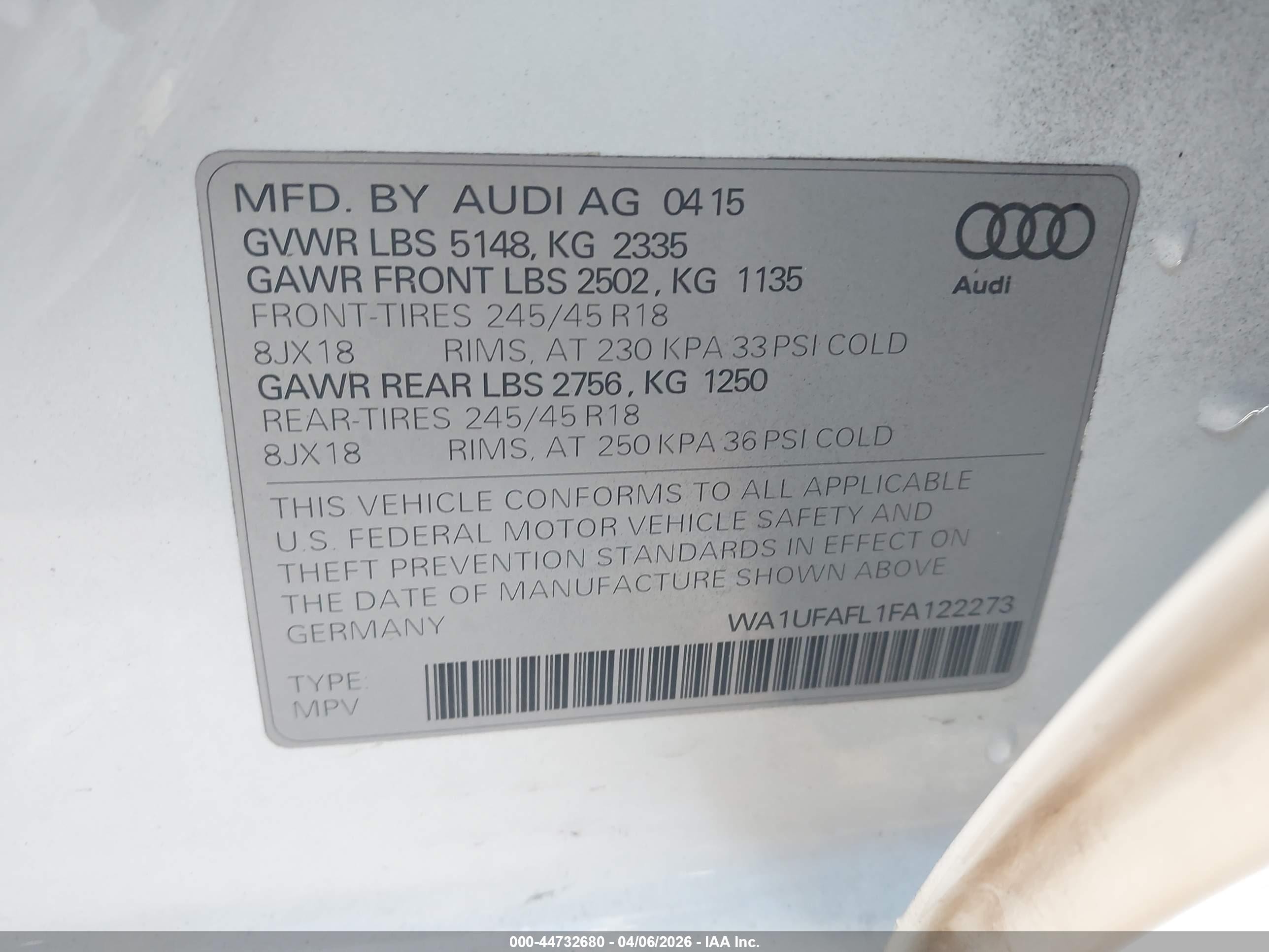 2015 Audi Allroad 2.0t Premium White vin: WA1UFAFL1FA122273