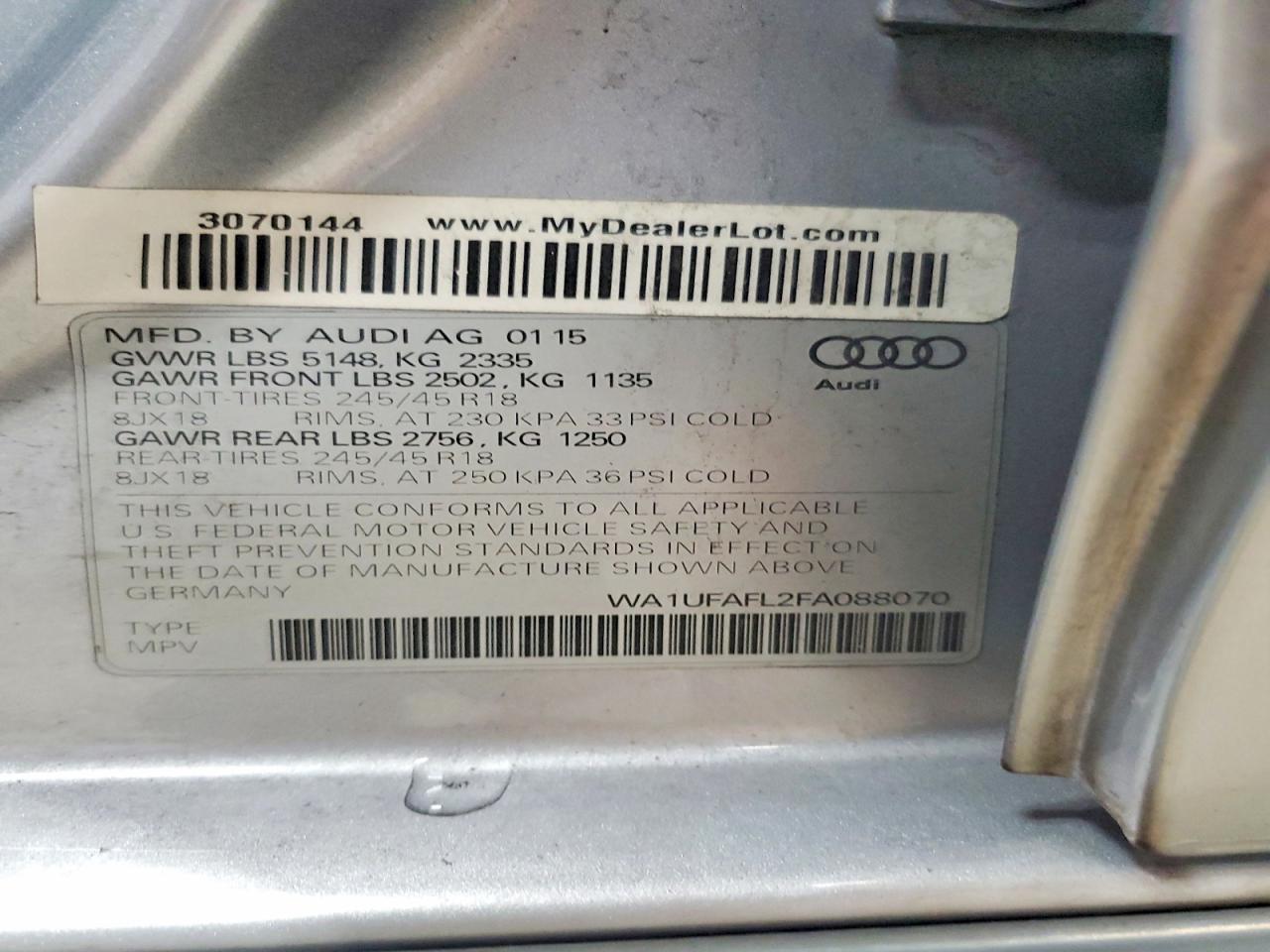 2015 Audi A4 Allroad Premium Plus Silver vin: WA1UFAFL2FA088070