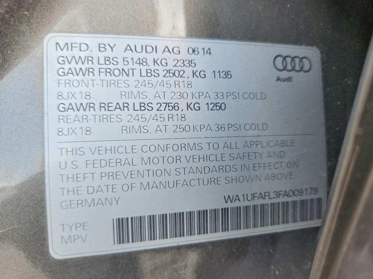 2015 Audi A4 Allroad Premium Plus Gray vin: WA1UFAFL3FA009179