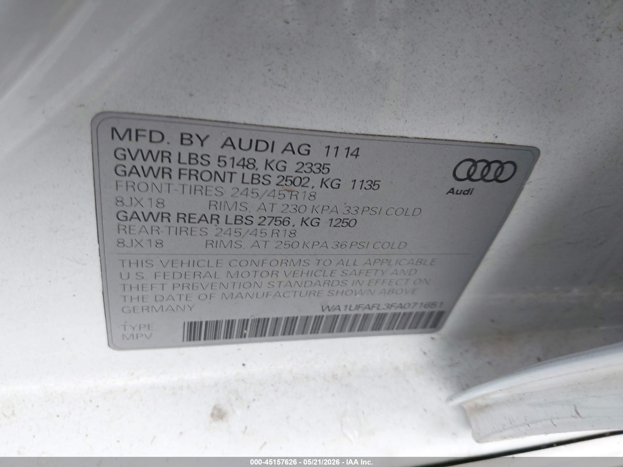 2015 Audi Allroad 2.0t Premium Белый vin: WA1UFAFL3FA071651