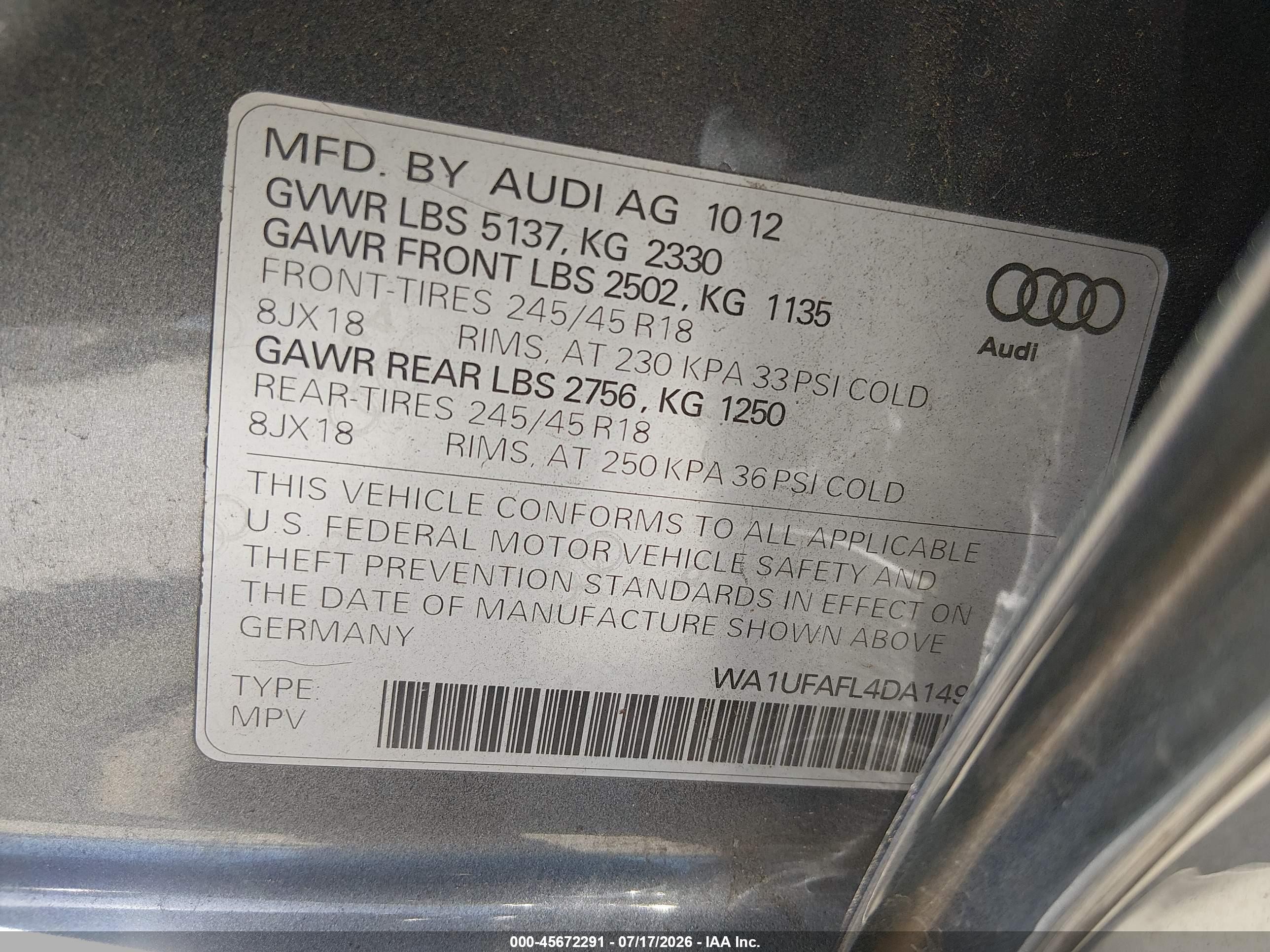2013 Audi Allroad 2.0t Premium Plus Gray vin: WA1UFAFL4DA149528