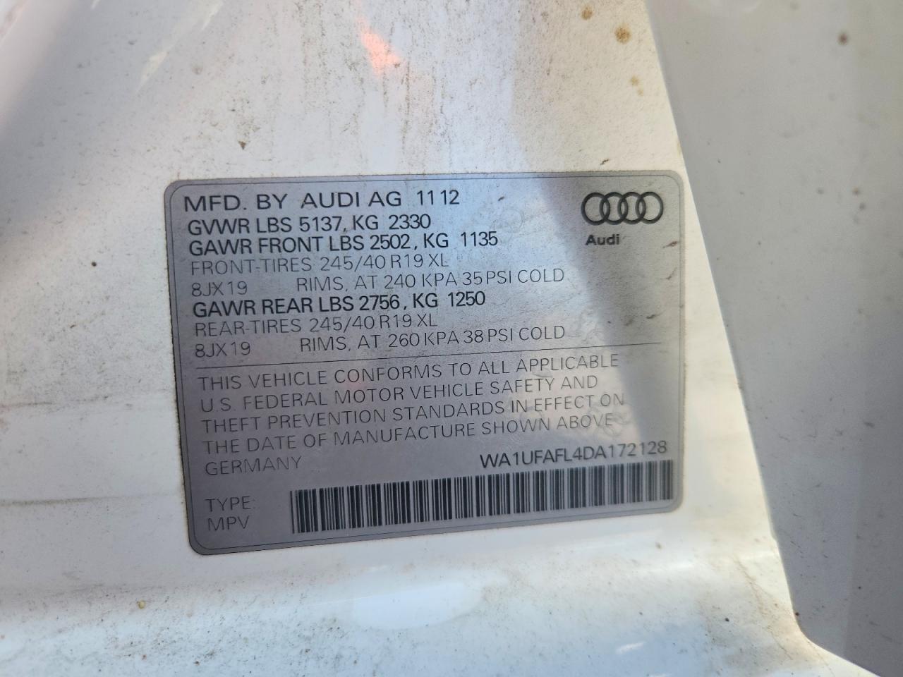 2013 Audi A4 Allroad Premium Plus White vin: WA1UFAFL4DA172128