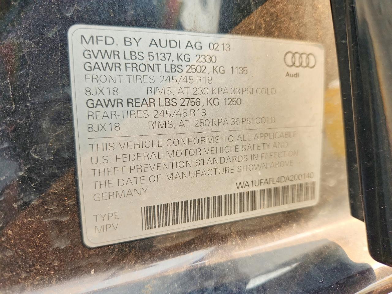 2013 Audi A4 Allroad Premium Plus Черный vin: WA1UFAFL4DA200140