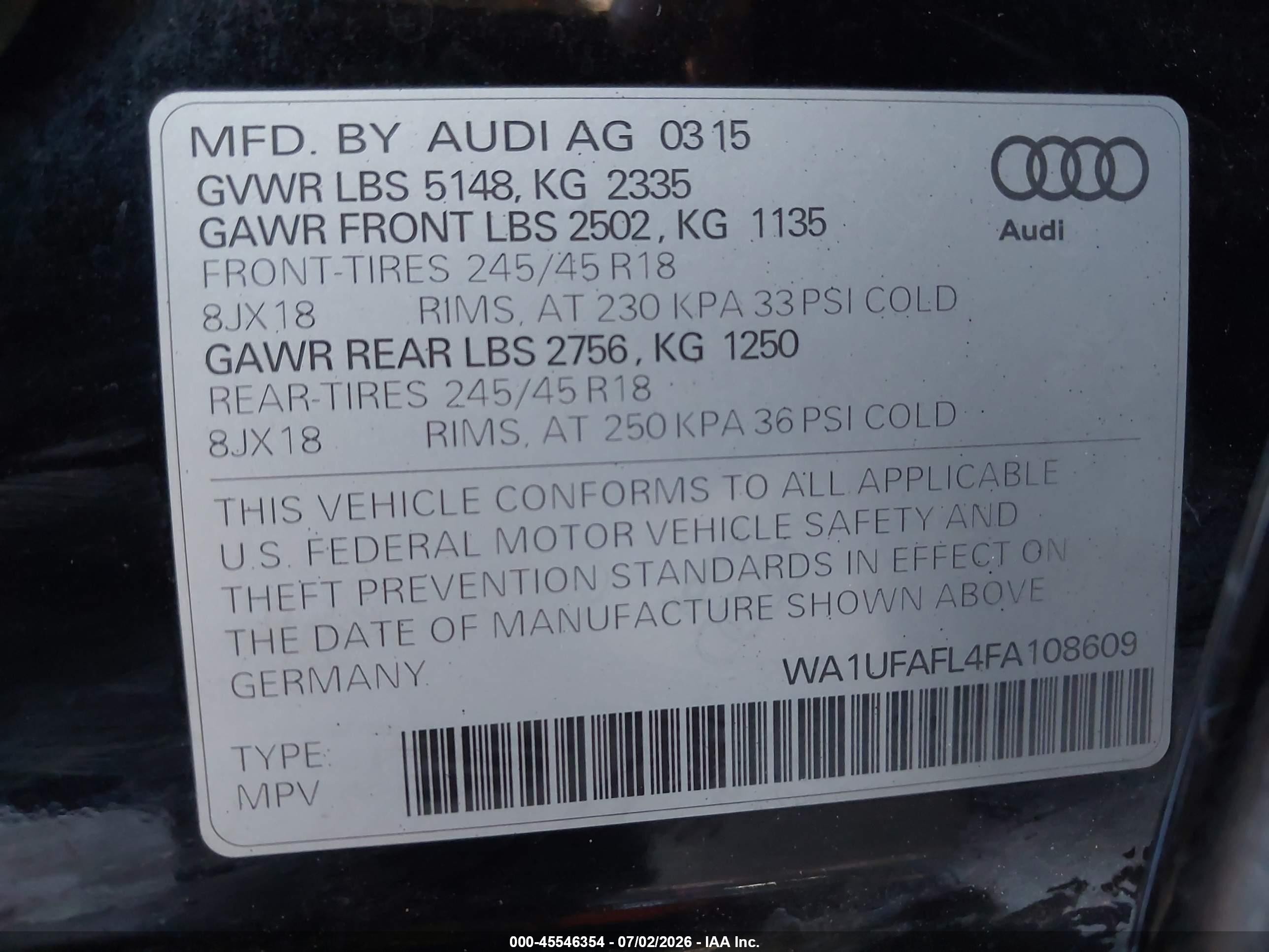2015 Audi Allroad 2.0t Premium Black vin: WA1UFAFL4FA108609