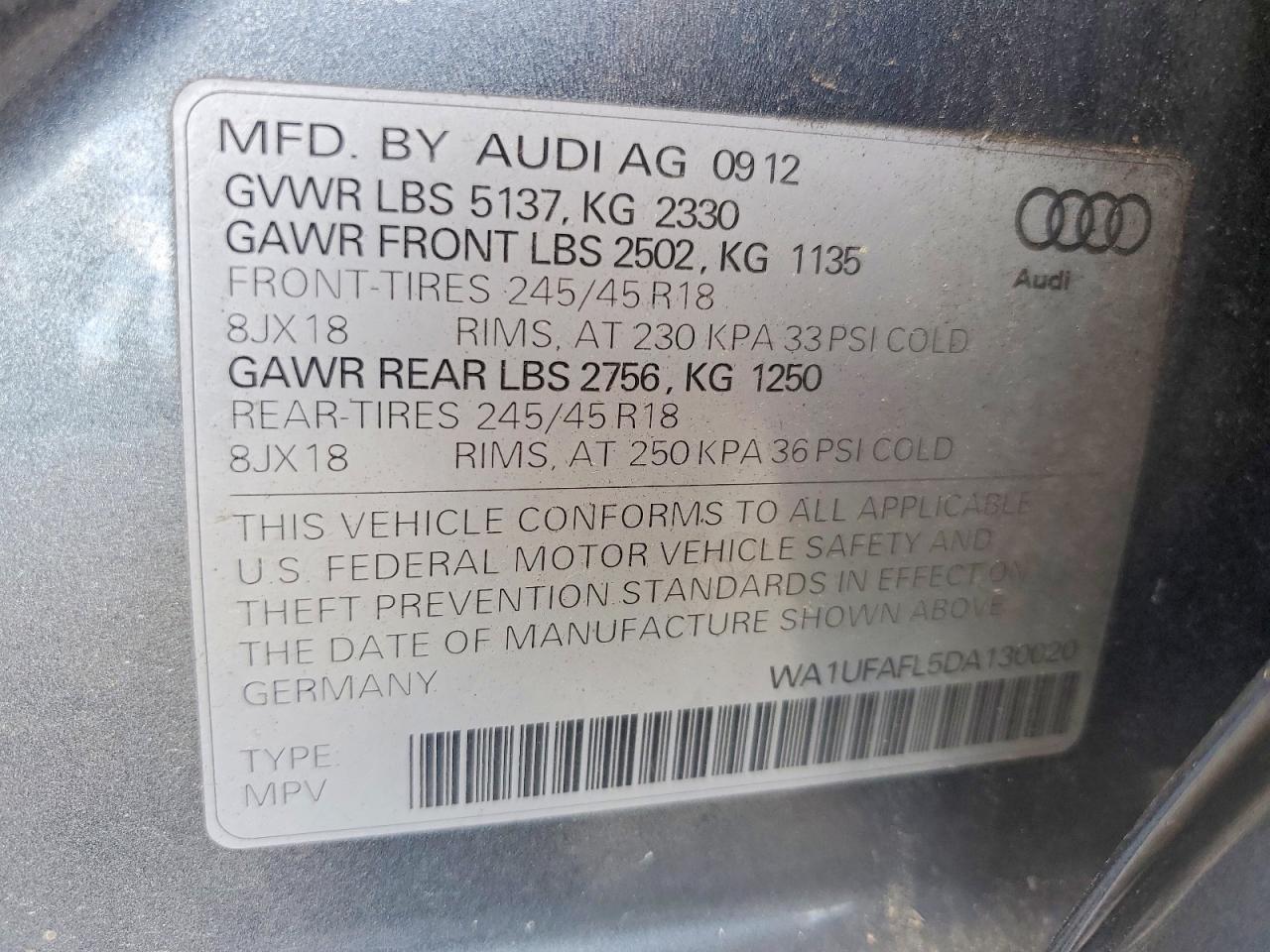 2013 Audi Allroad Gray vin: WA1UFAFL5DA130020