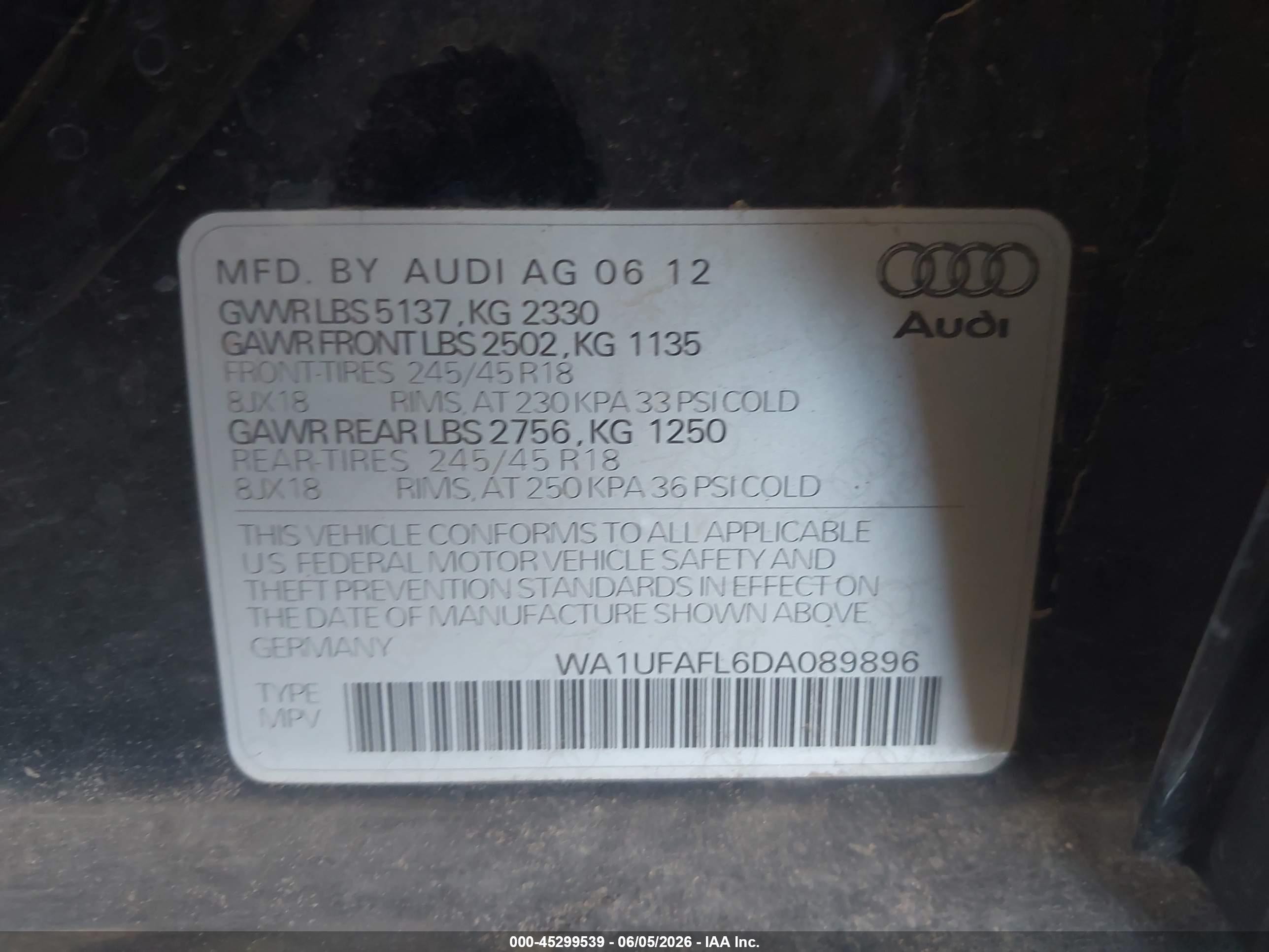 2013 Audi Allroad 2.0t Premium Plus Black vin: WA1UFAFL6DA089896