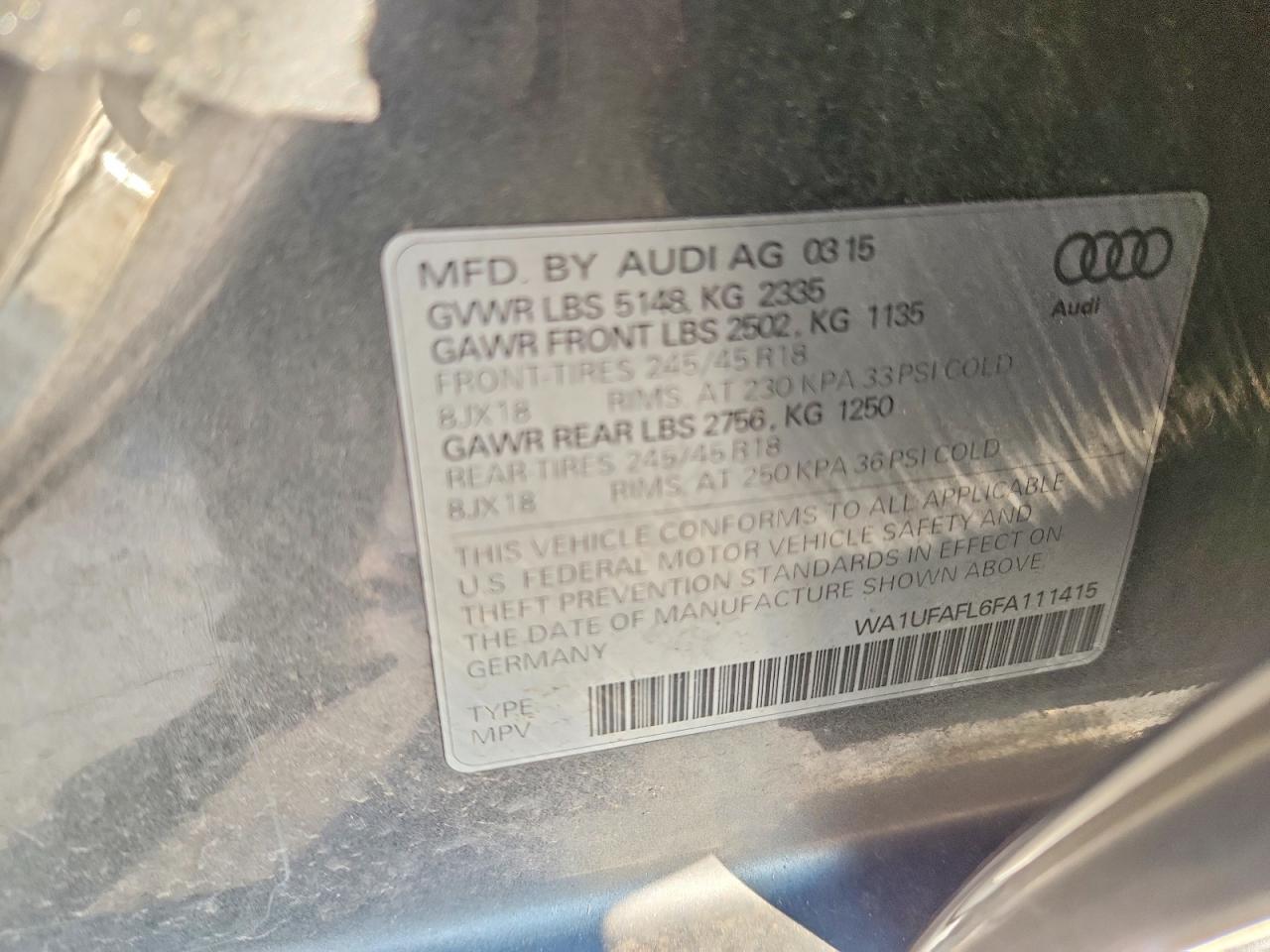 2015 Audi A4 Allroad Premium Plus Gray vin: WA1UFAFL6FA111415
