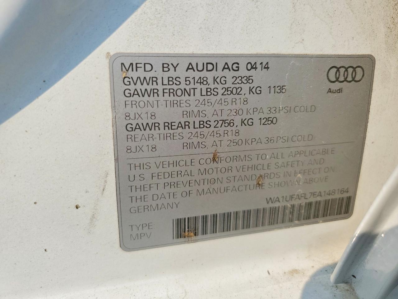 2014 Audi A4 Allroad Premium Plus White vin: WA1UFAFL7EA148164