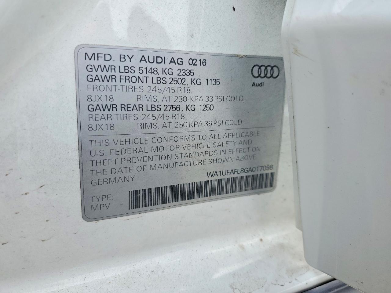2016 Audi A4 Allroad Premium Plus White vin: WA1UFAFL8GA017098