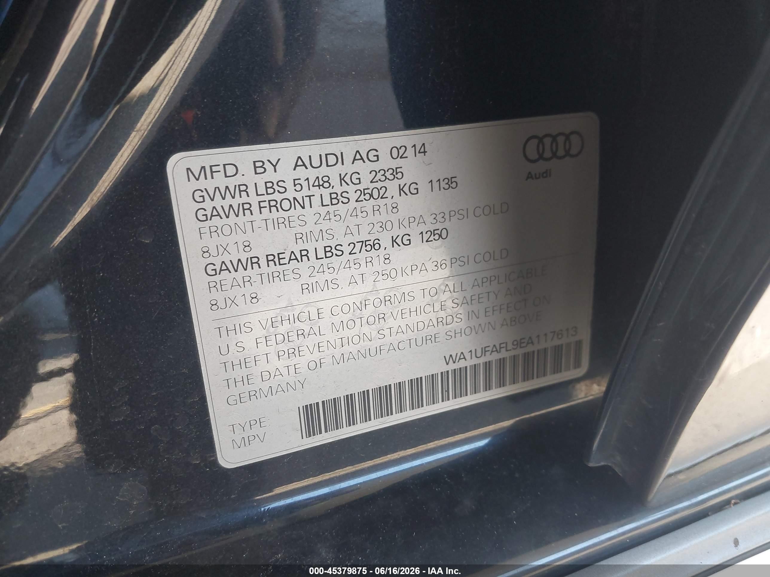 2014 Audi Allroad 2.0t Premium Black vin: WA1UFAFL9EA117613