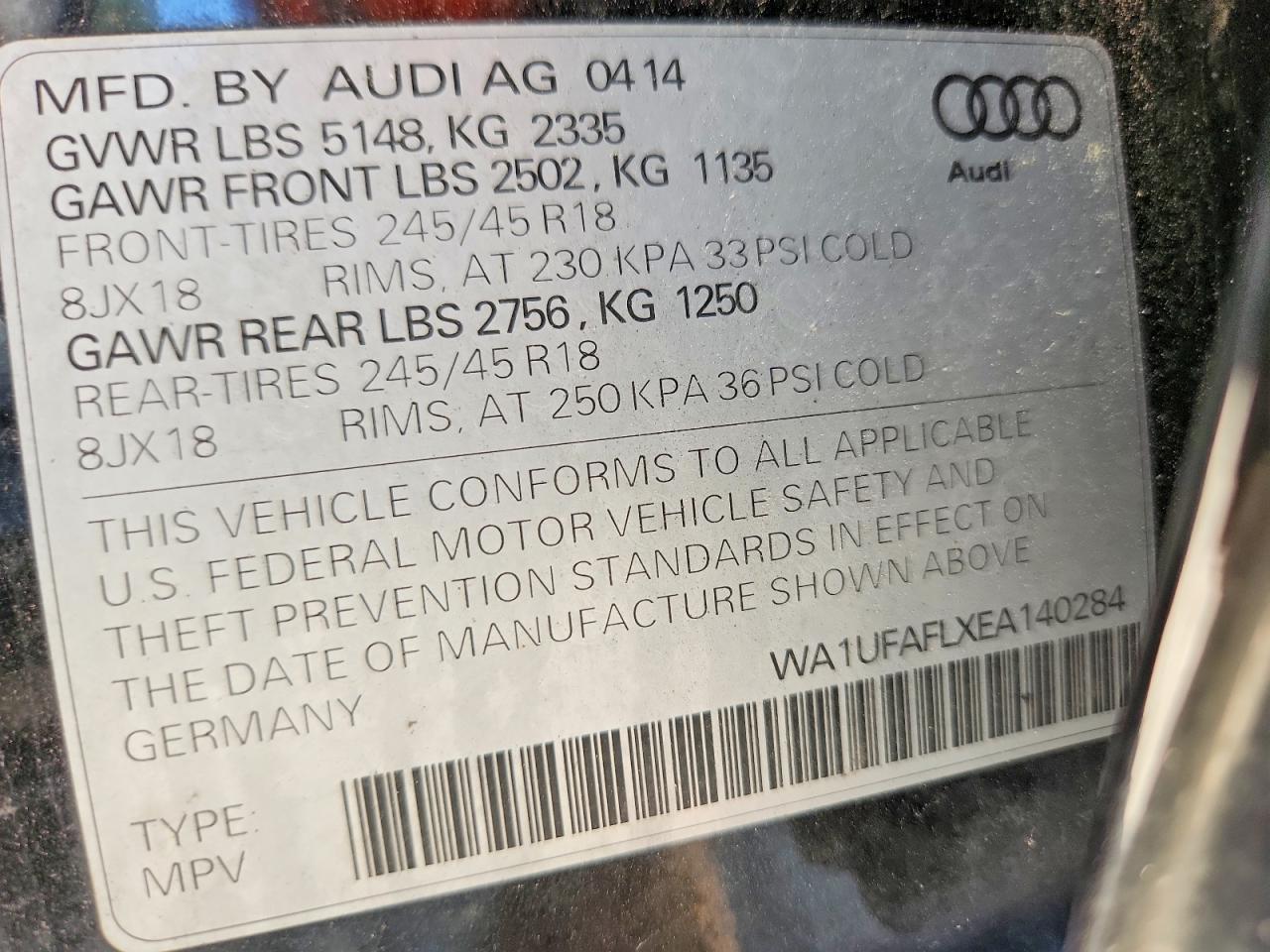 2014 Audi A4 Allroad Premium Plus Black vin: WA1UFAFLXEA140284