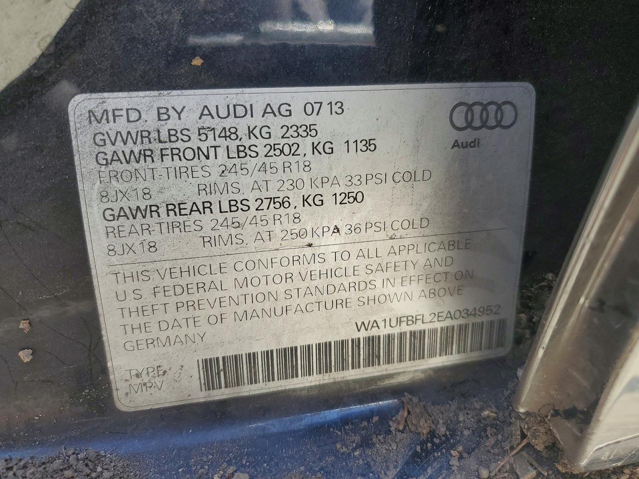 2014 Audi A4 Allroad Premium Plus Charcoal vin: WA1UFBFL2EA034952