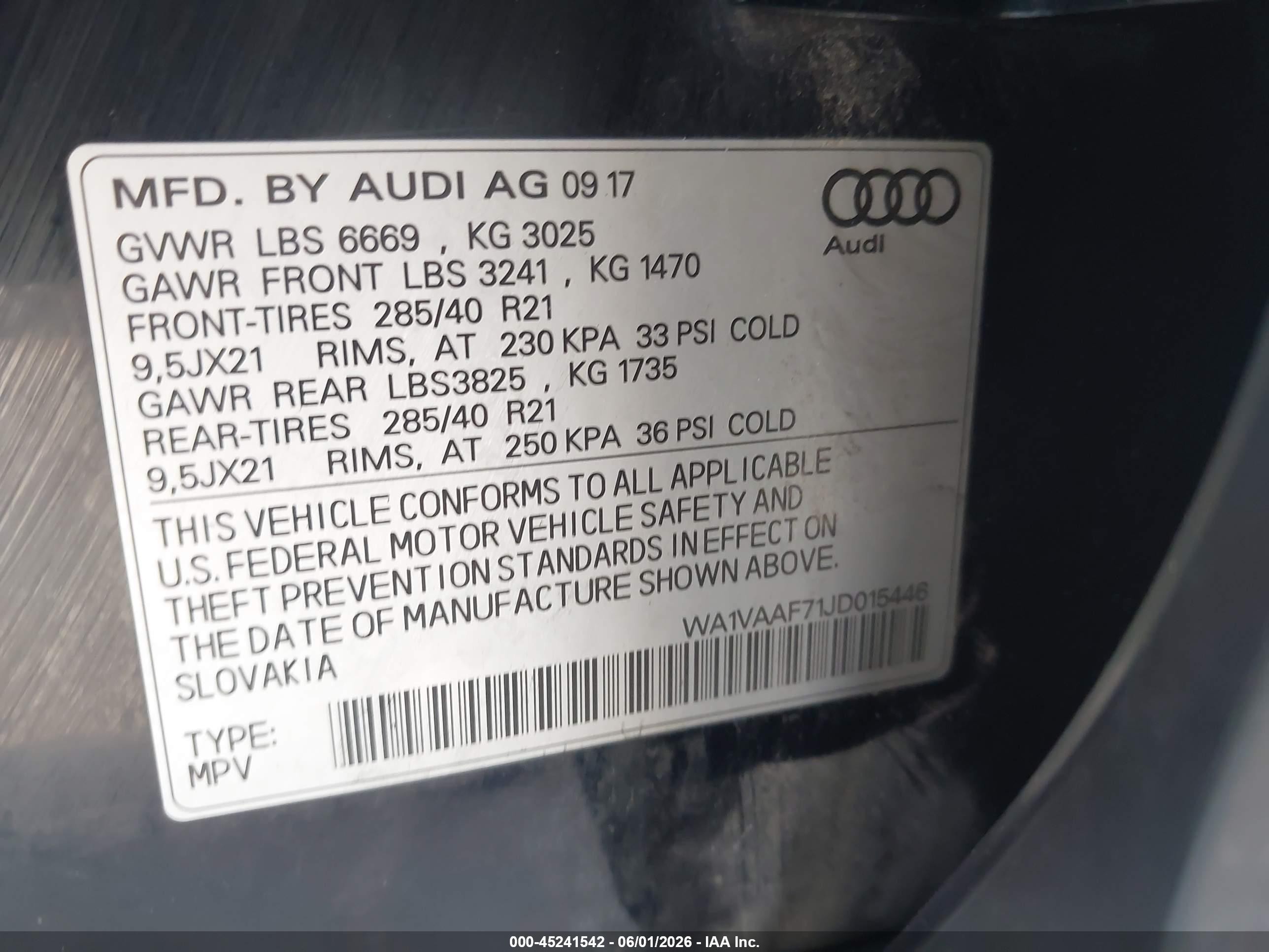 2018 Audi Q7 3.0t Premium Black vin: WA1VAAF71JD015446