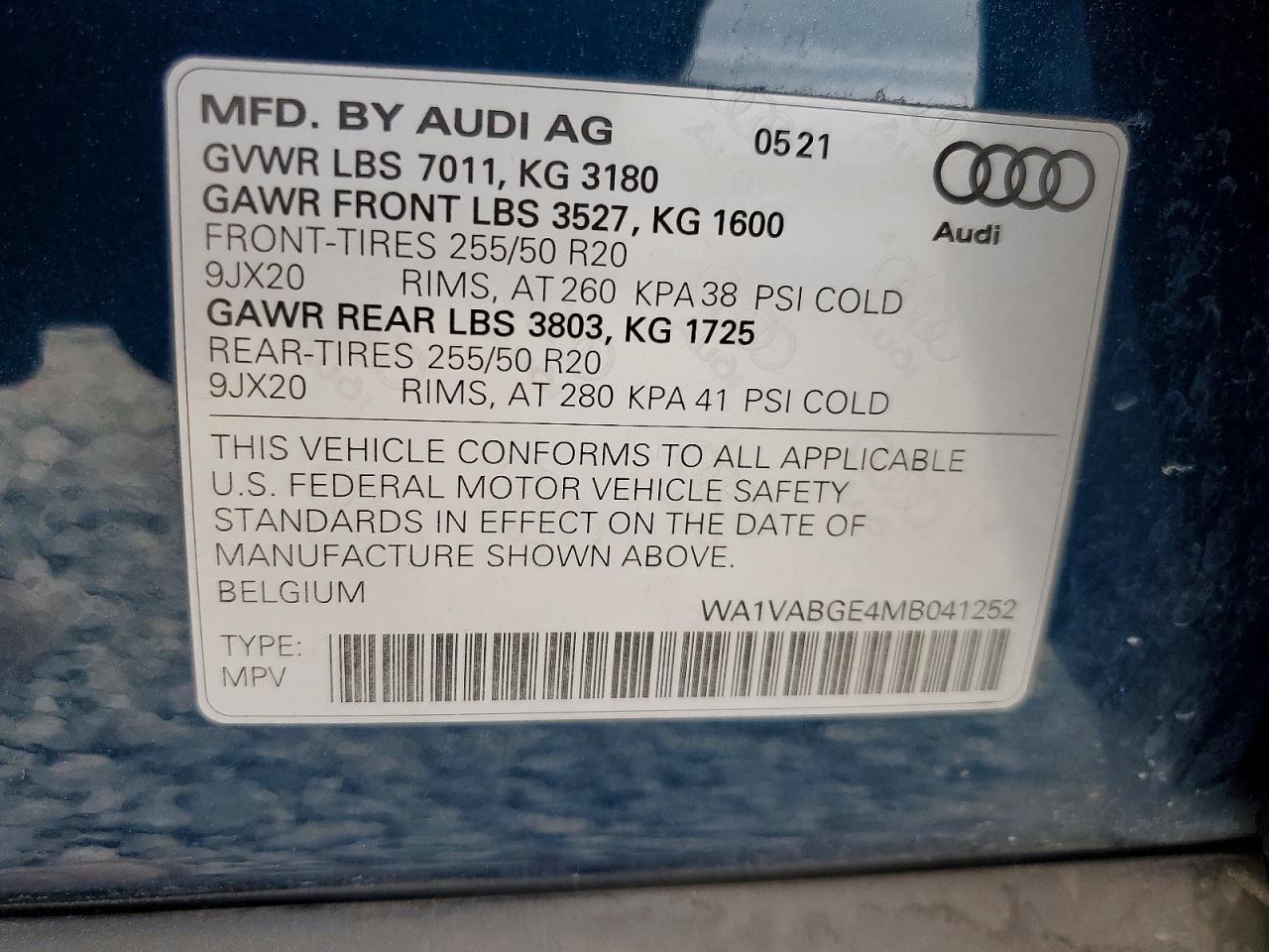 2021 Audi E-tron Prestige Blue vin: WA1VABGE4MB041252