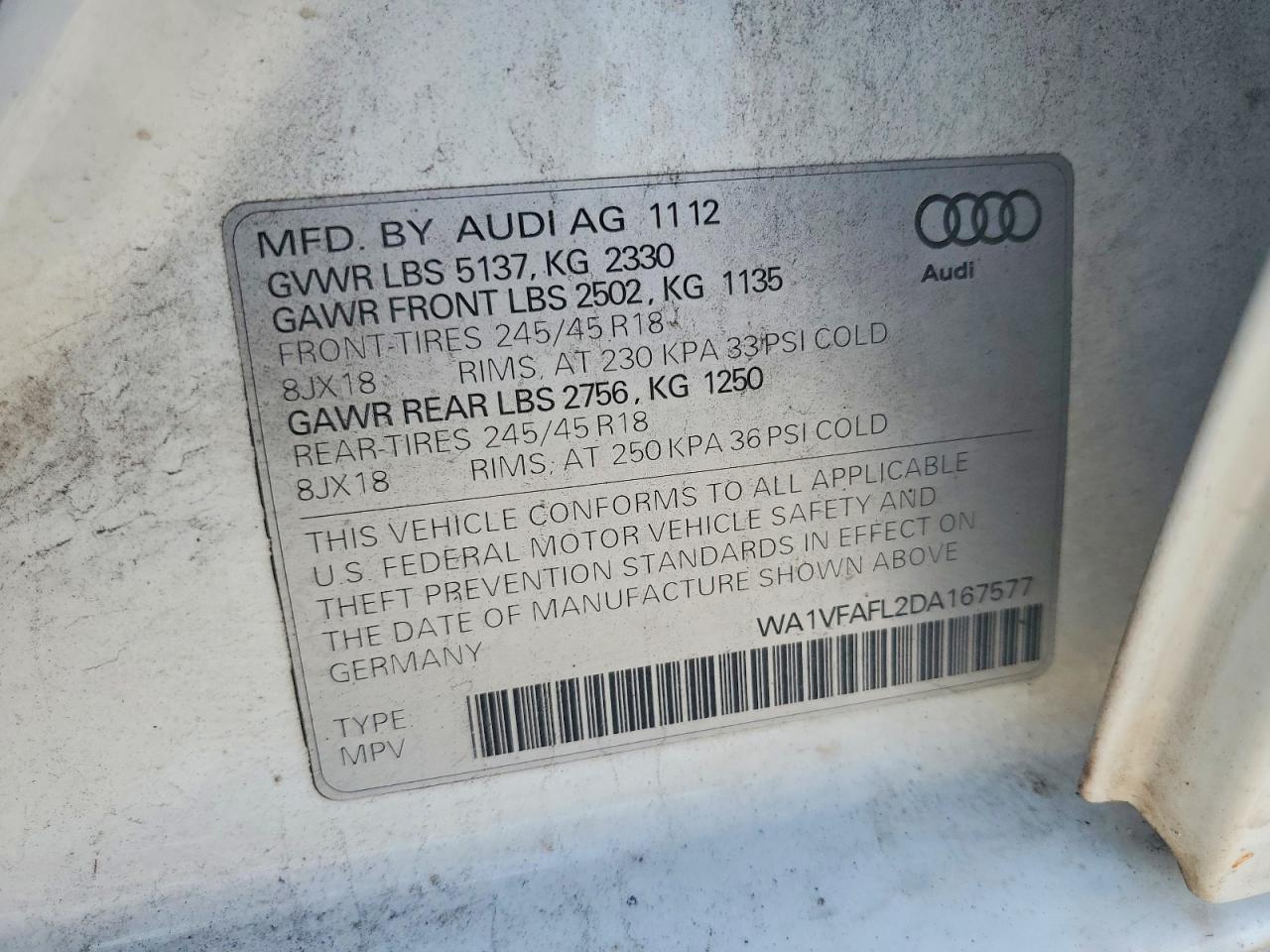 2013 Audi A4 Allroad Prestige White vin: WA1VFAFL2DA167577