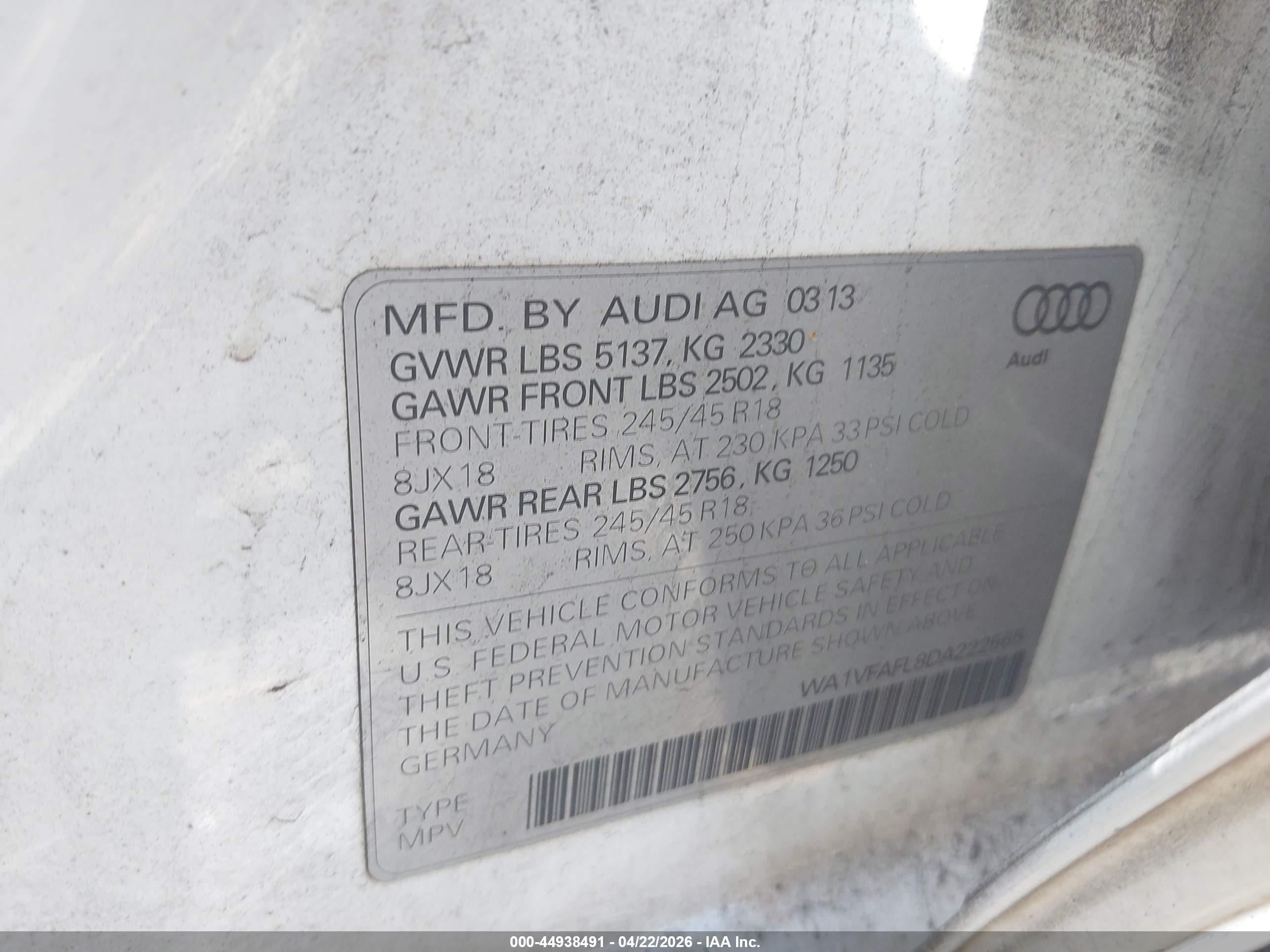 2013 Audi Allroad 2.0t Premium White vin: WA1VFAFL8DA222565