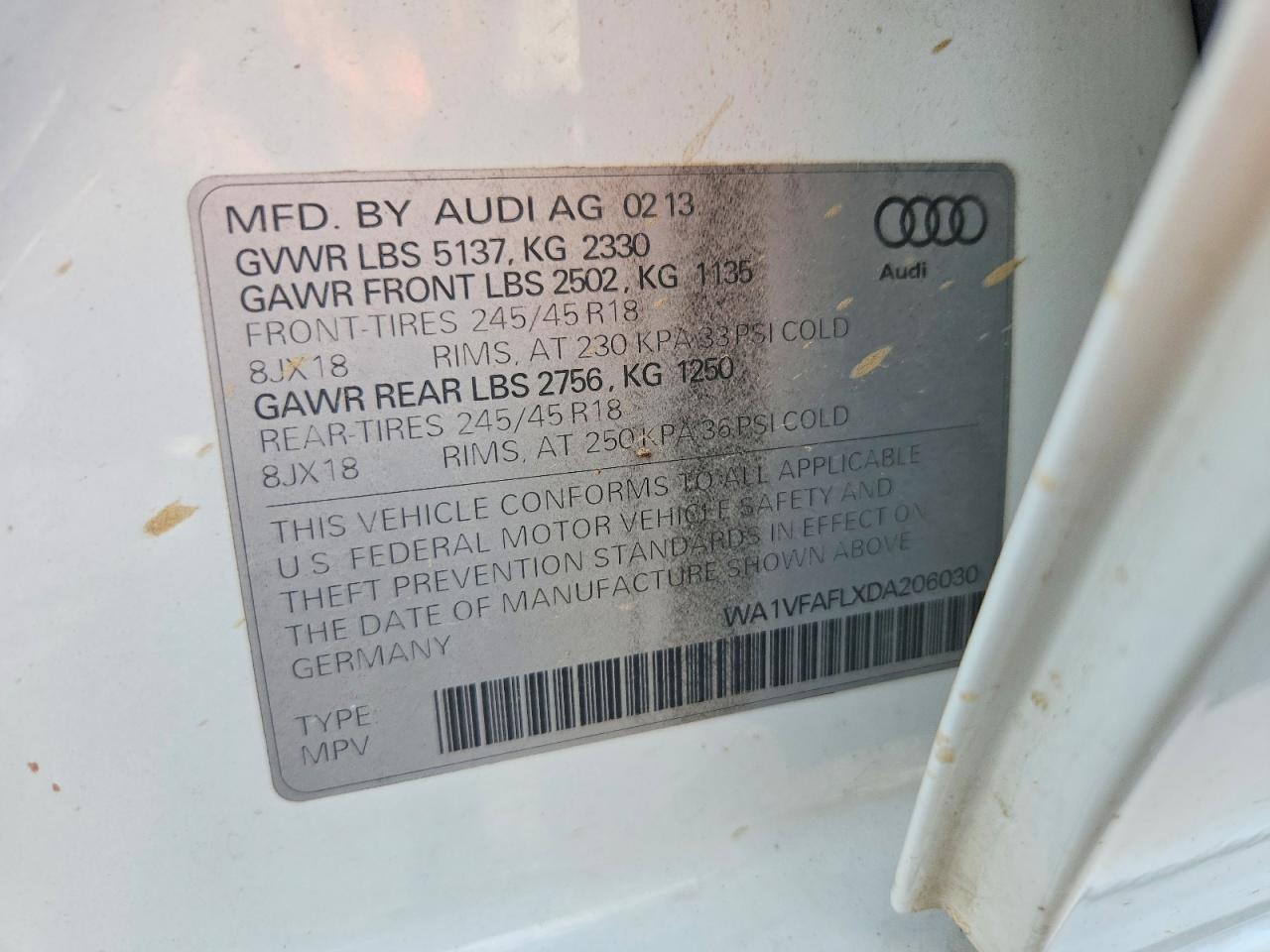 2013 Audi A4 Allroad Prestige White vin: WA1VFAFLXDA206030