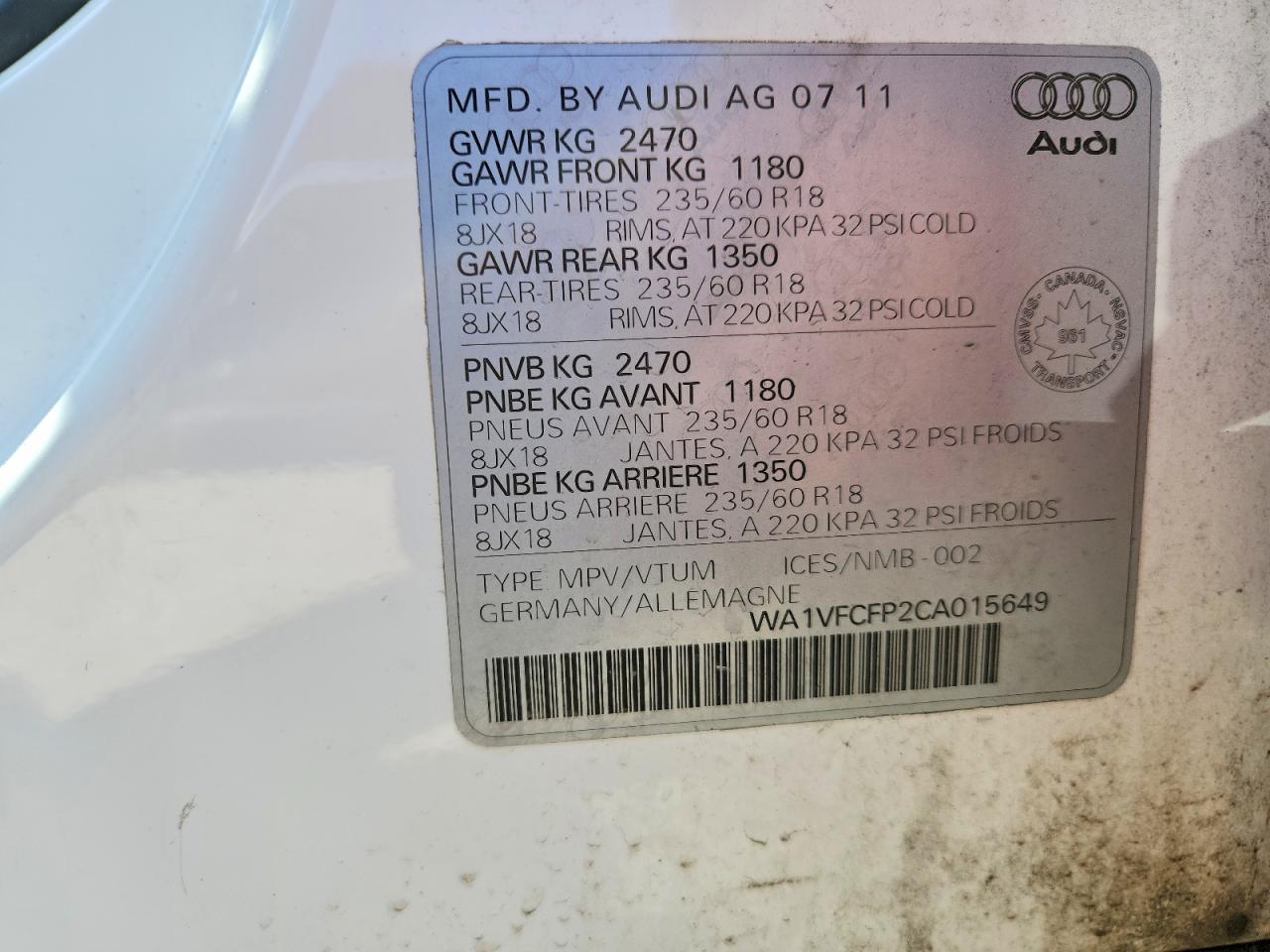 2012 Audi Q5 Premium Plus White vin: WA1VFCFP2CA015649