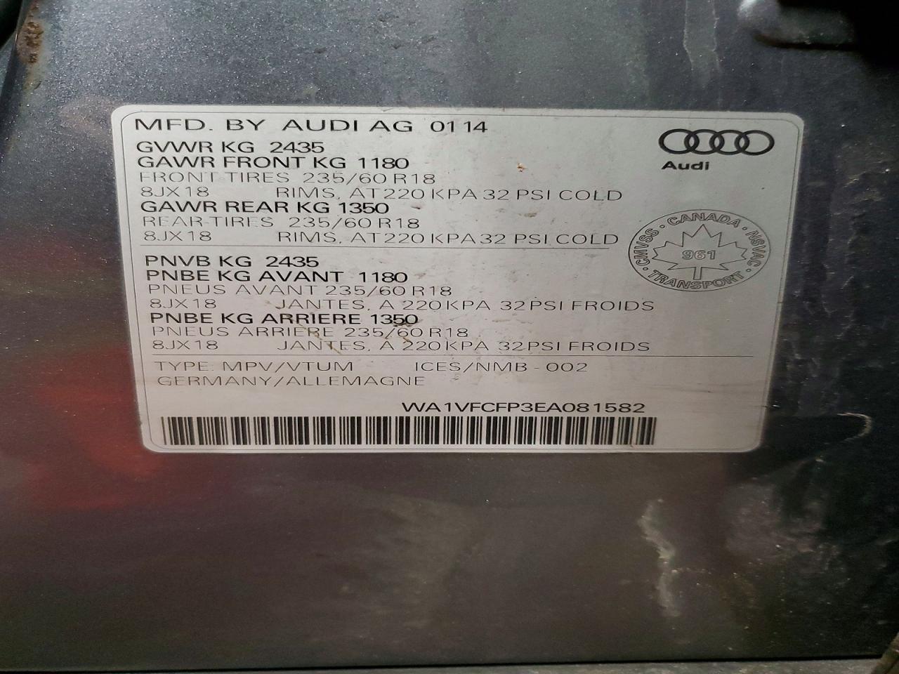 2014 Audi Q5 Prestige Gray vin: WA1VFCFP3EA081582