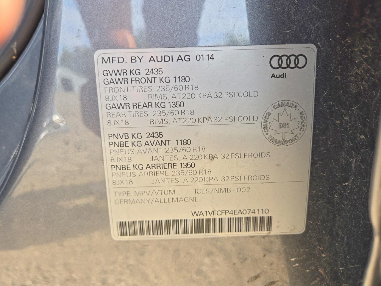 2014 Audi Q5 Prestige Gray vin: WA1VFCFP4EA074110