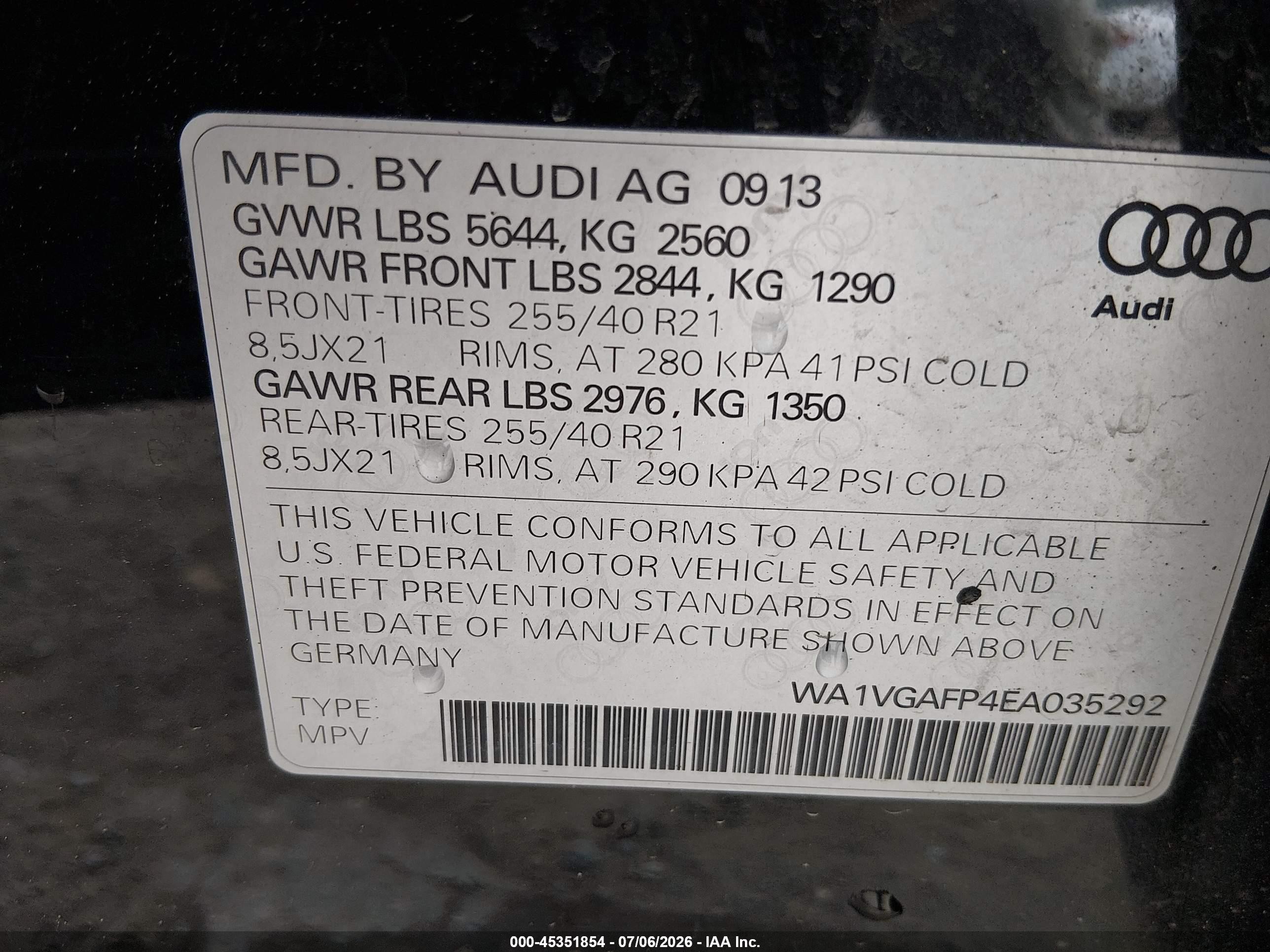 2014 Audi Sq5 3.0t Premium Plus Черный vin: WA1VGAFP4EA035292