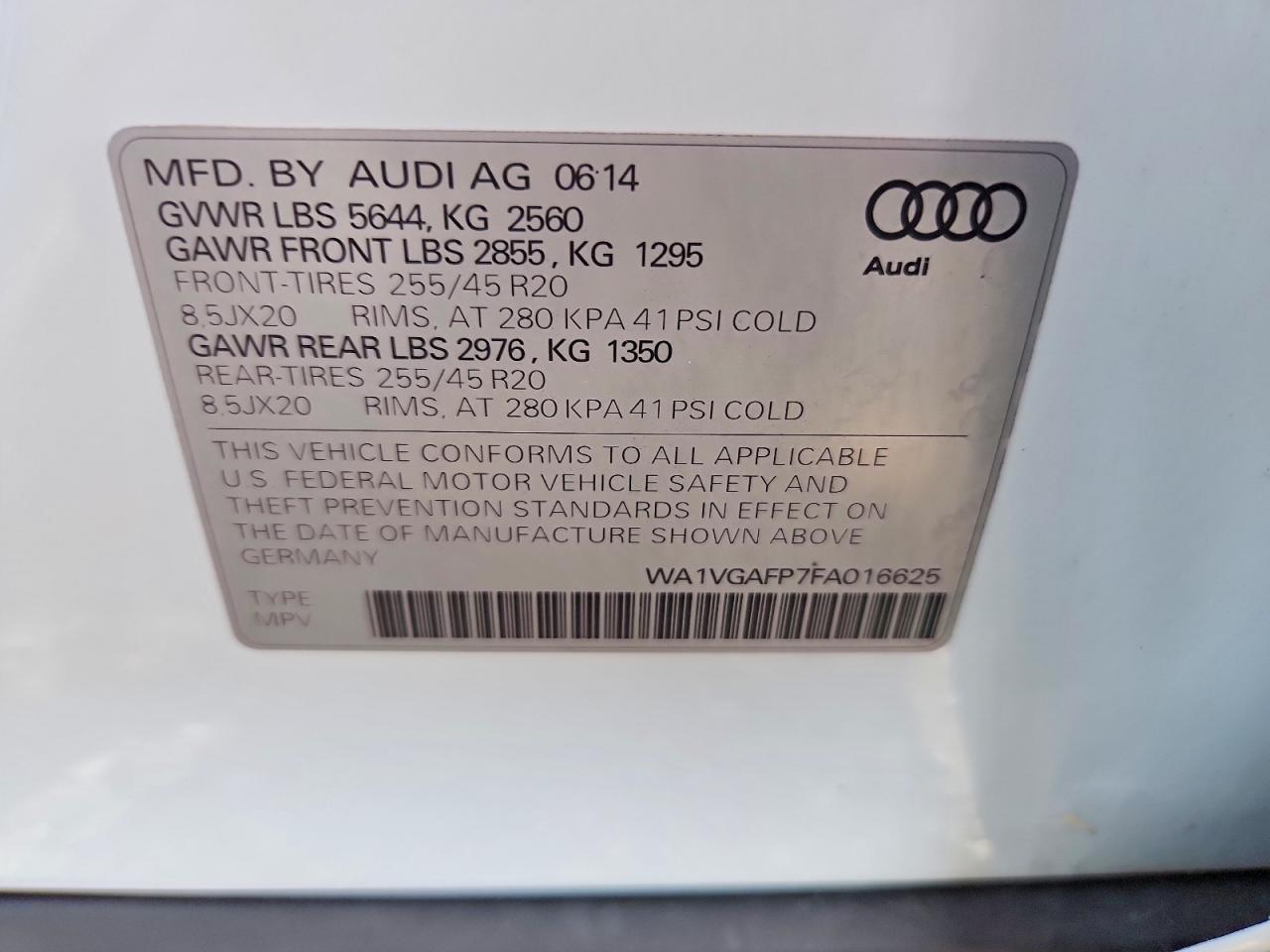 2015 Audi Sq5 Prestige White vin: WA1VGAFP7FA016625