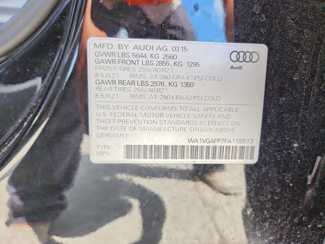 2015 Audi Sq5 Prestige Black vin: WA1VGAFP7FA119513
