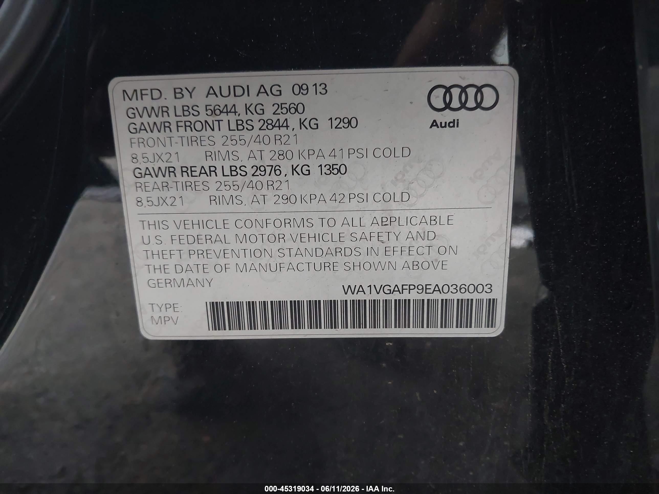2014 Audi Sq5 3.0t Premium Plus Black vin: WA1VGAFP9EA036003