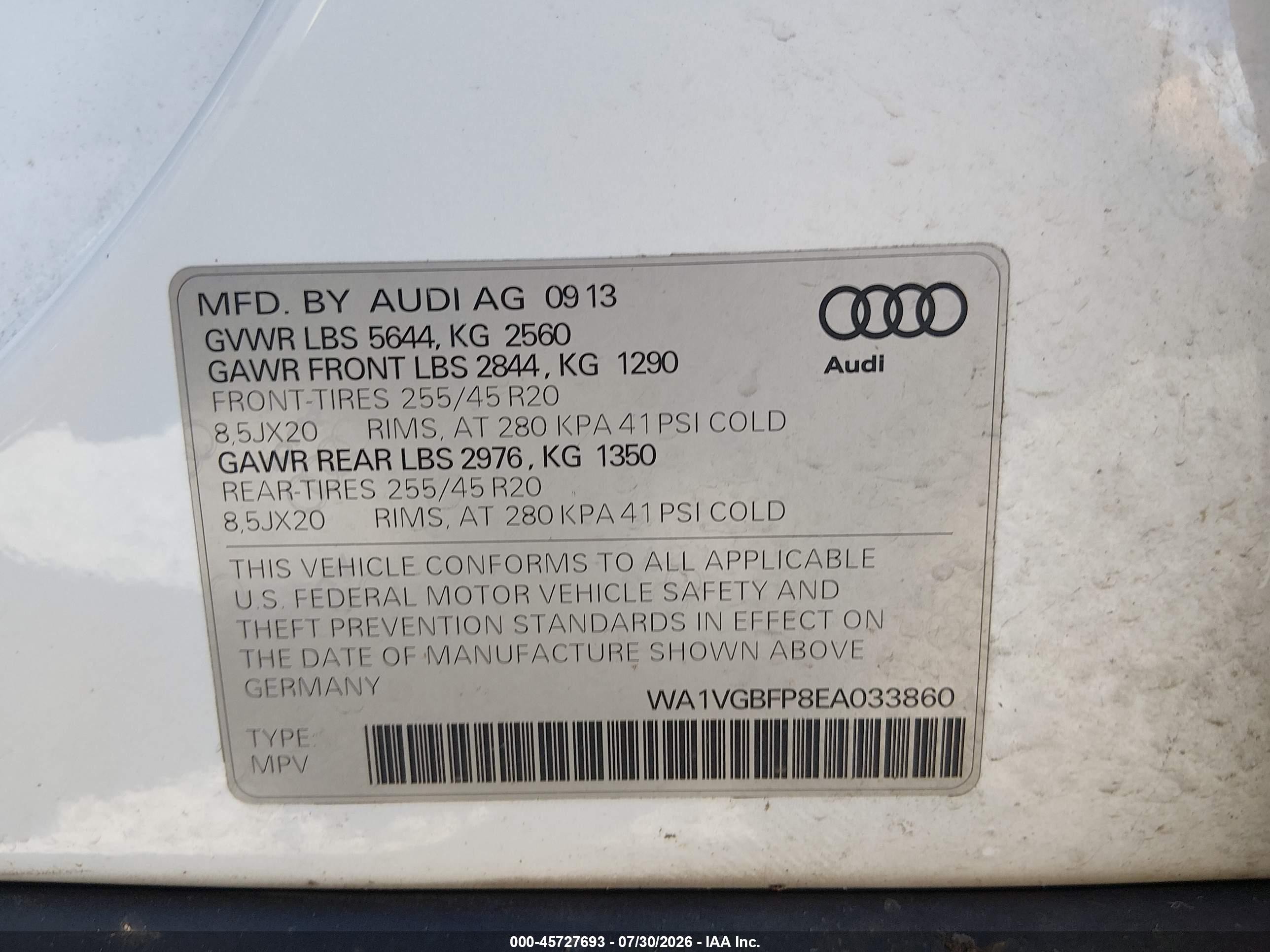 2014 Audi Sq5 3.0t Premium Plus White vin: WA1VGBFP8EA033860