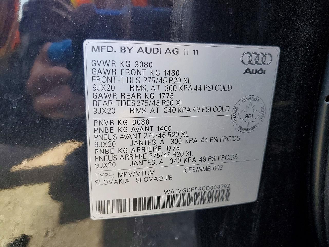 2012 Audi Q7 V6 4dr Awd Black vin: WA1VGCFE4CD004792