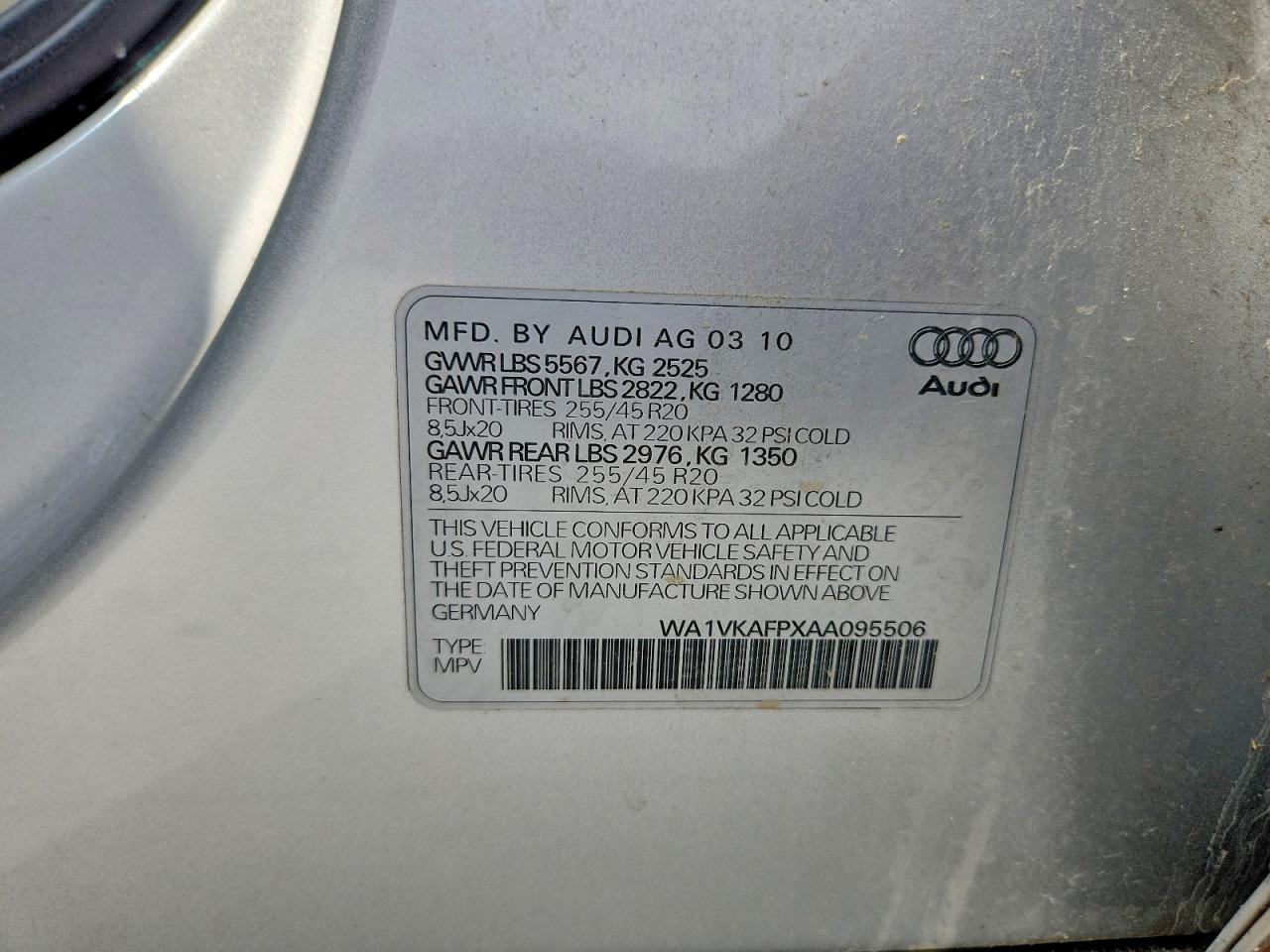 2010 Audi Q5 Prestige Silver vin: WA1VKAFPXAA095506