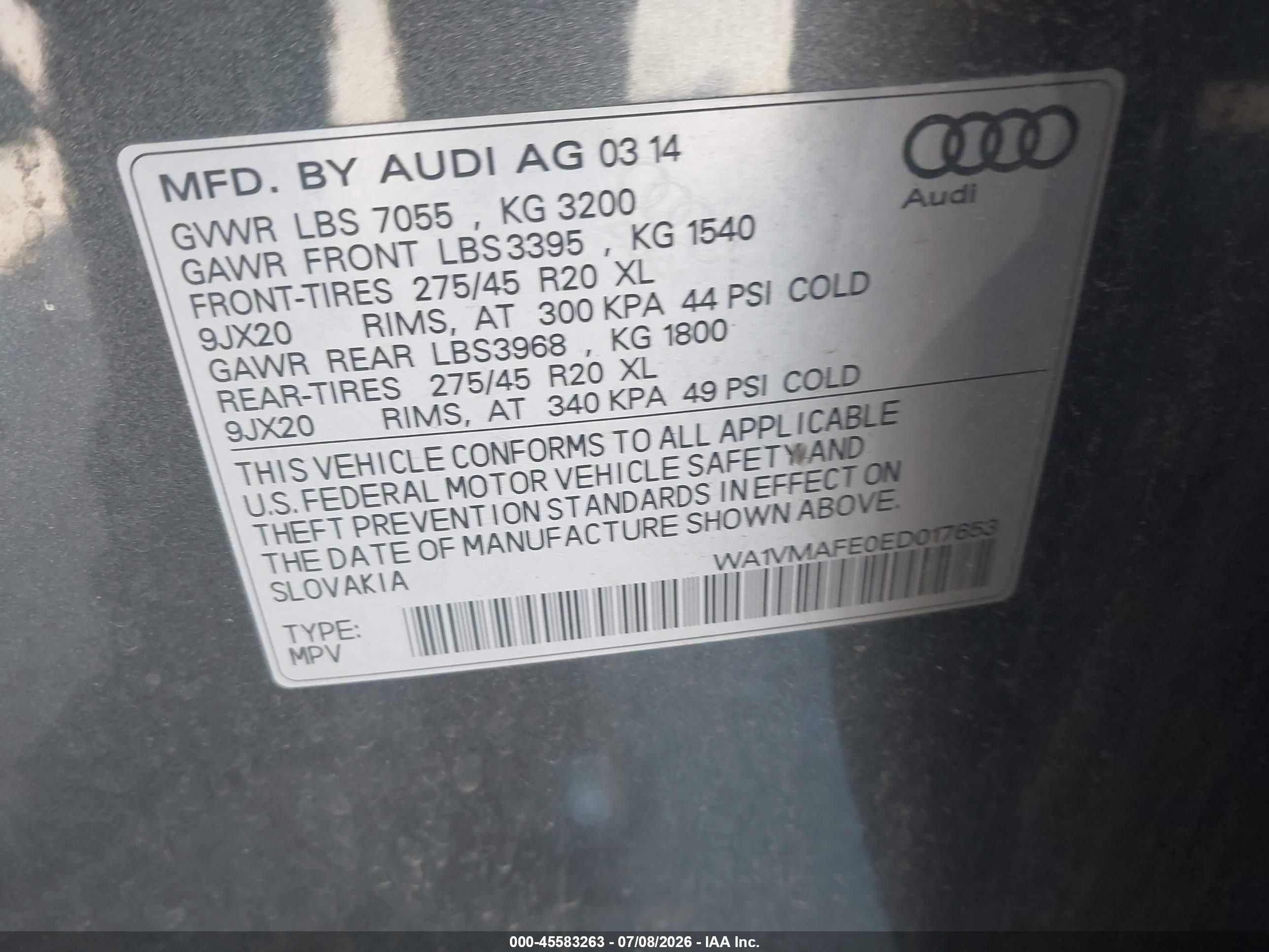 2014 Audi Q7 3.0 Tdi Premium Gray vin: WA1VMAFE0ED017653