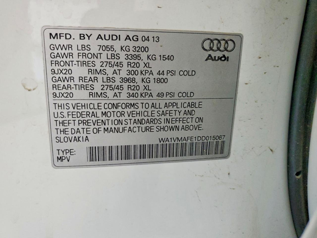 2013 Audi Q7 Prestige Белый vin: WA1VMAFE1DD015067