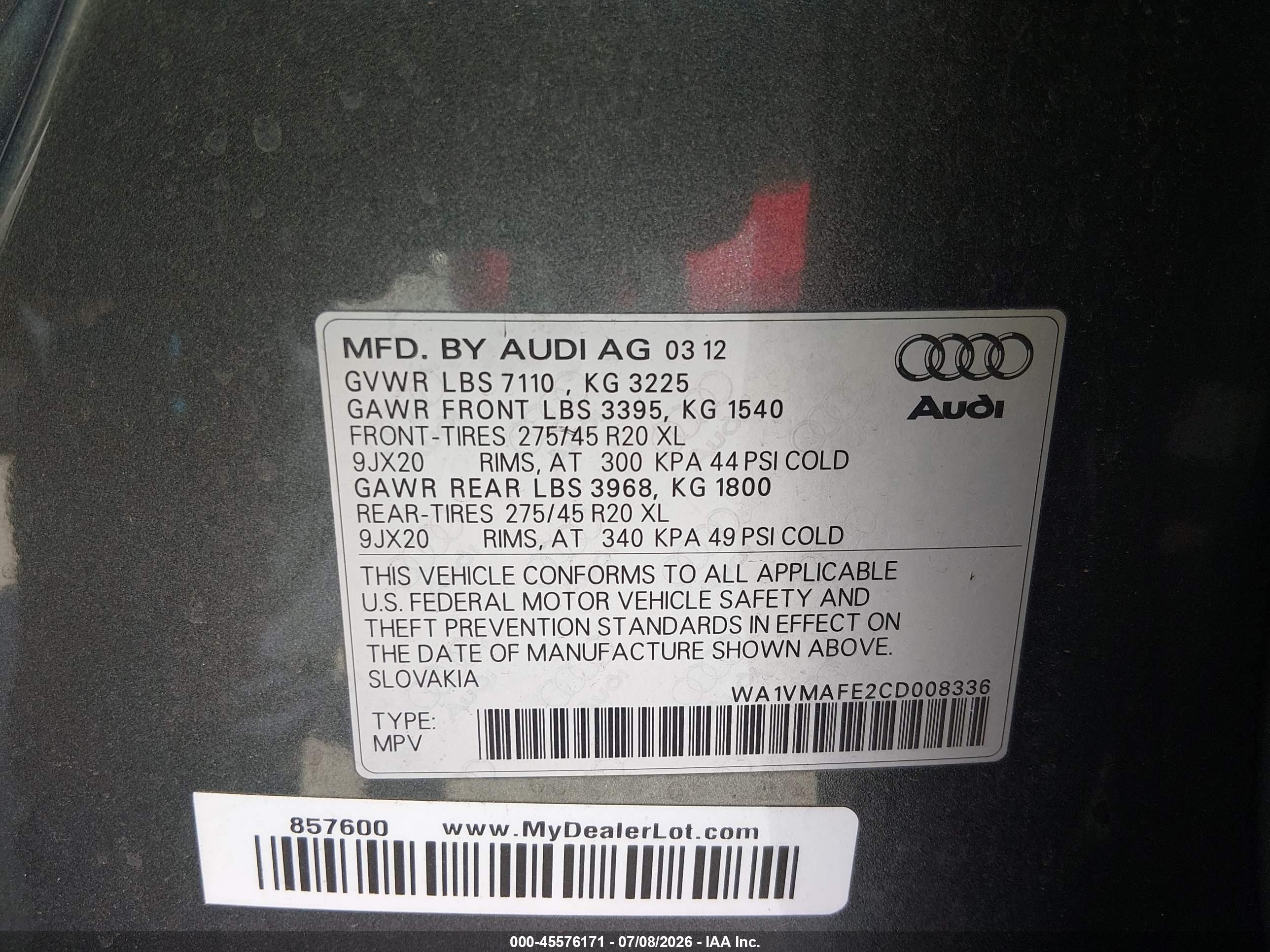 2012 Audi Q7 3.0 Tdi Premium Gray vin: WA1VMAFE2CD008336
