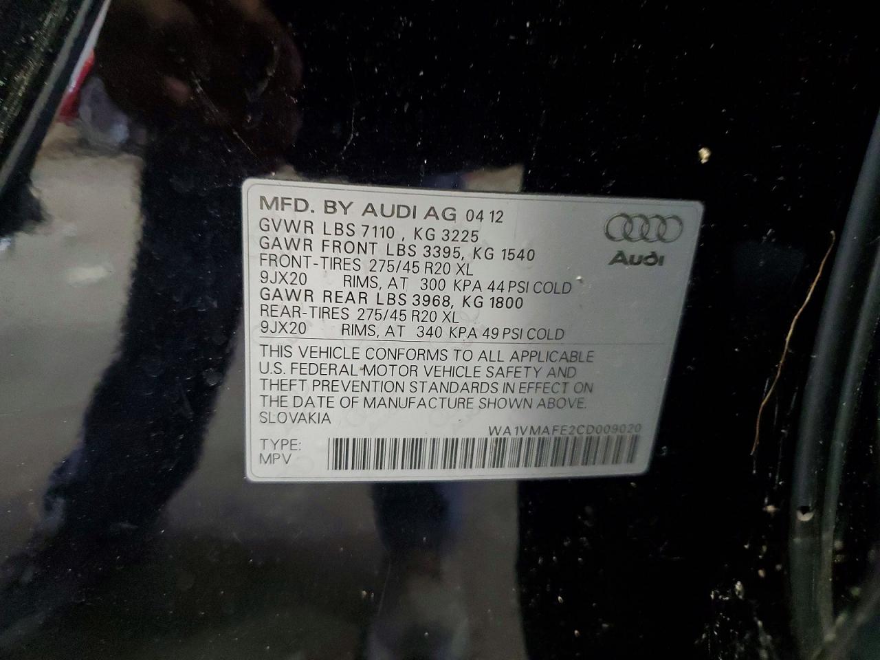 2012 Audi Q7 Prestige Черный vin: WA1VMAFE2CD009020